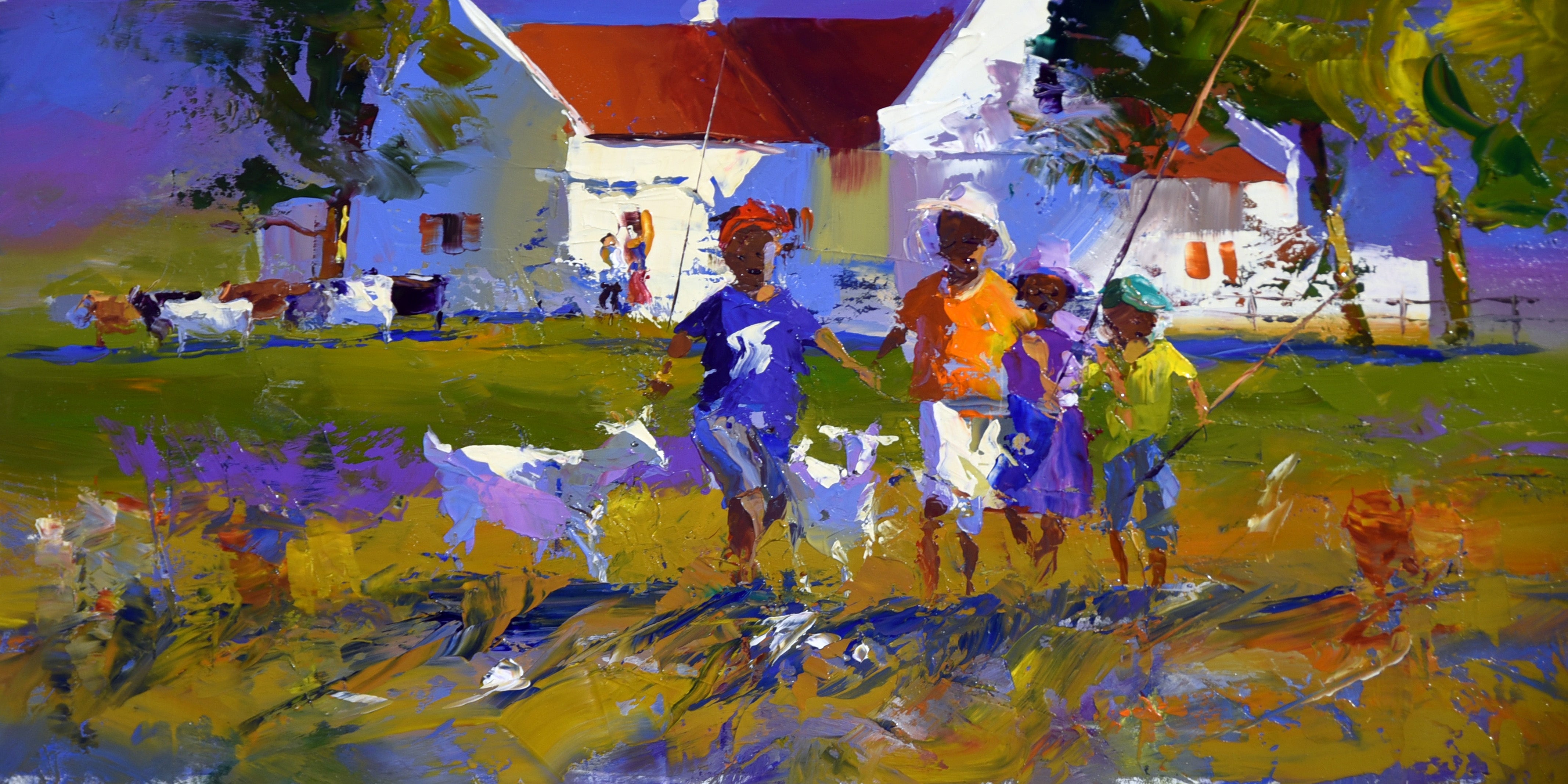 Walking the Goats Home 30x60cm Oil On Canvas