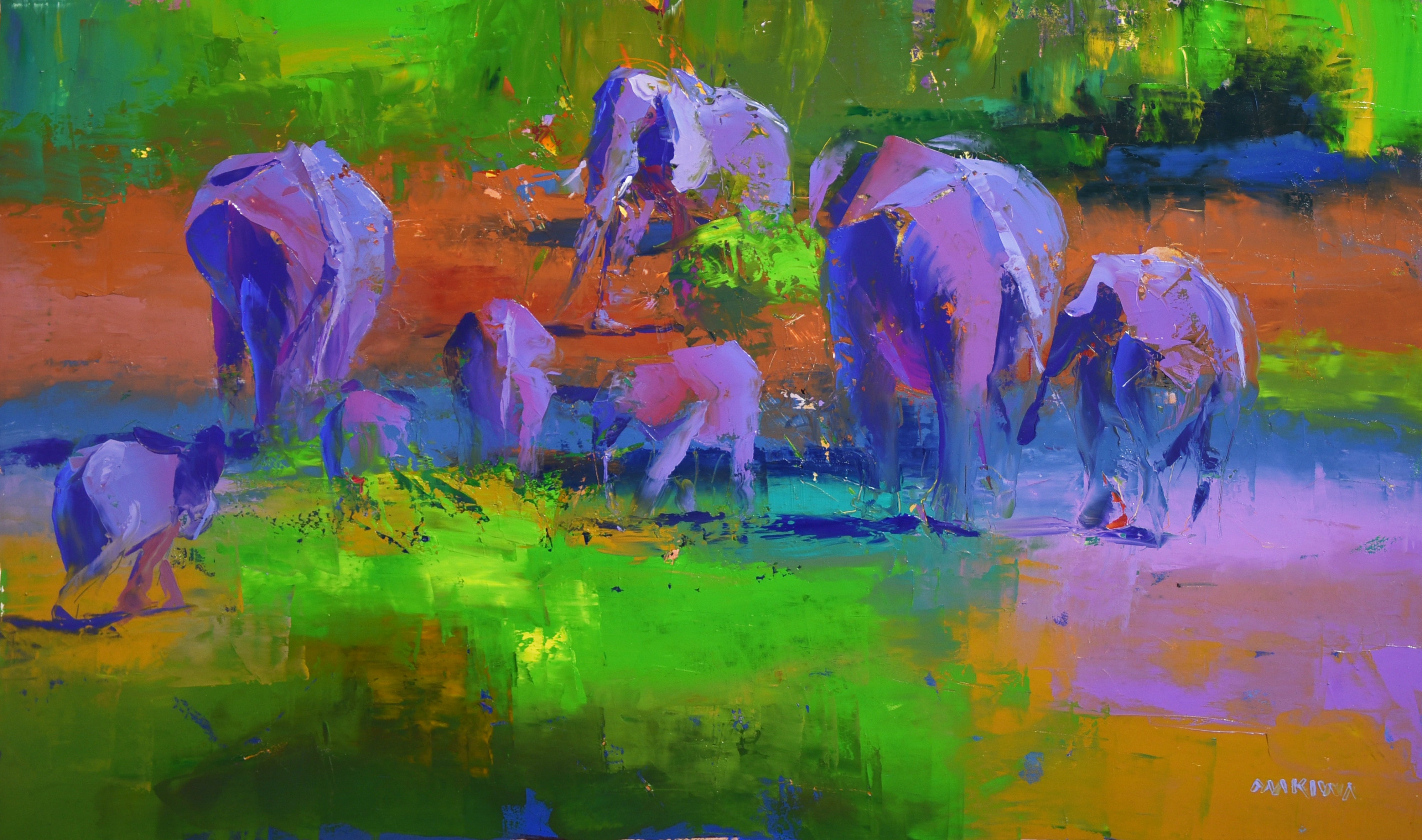 Where the Herd Finds Peace 65x110cm Oil On Canvas