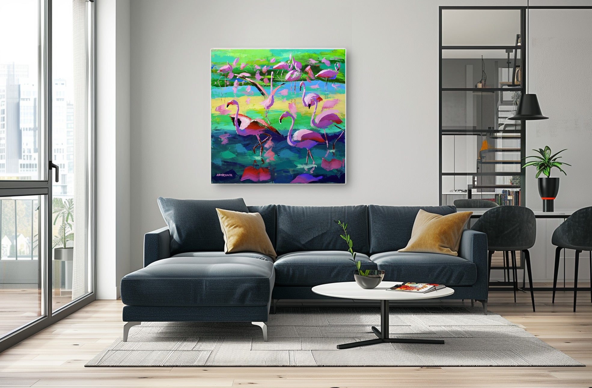 Flamingo Joy 100x100cm Acrylic on Canvas
