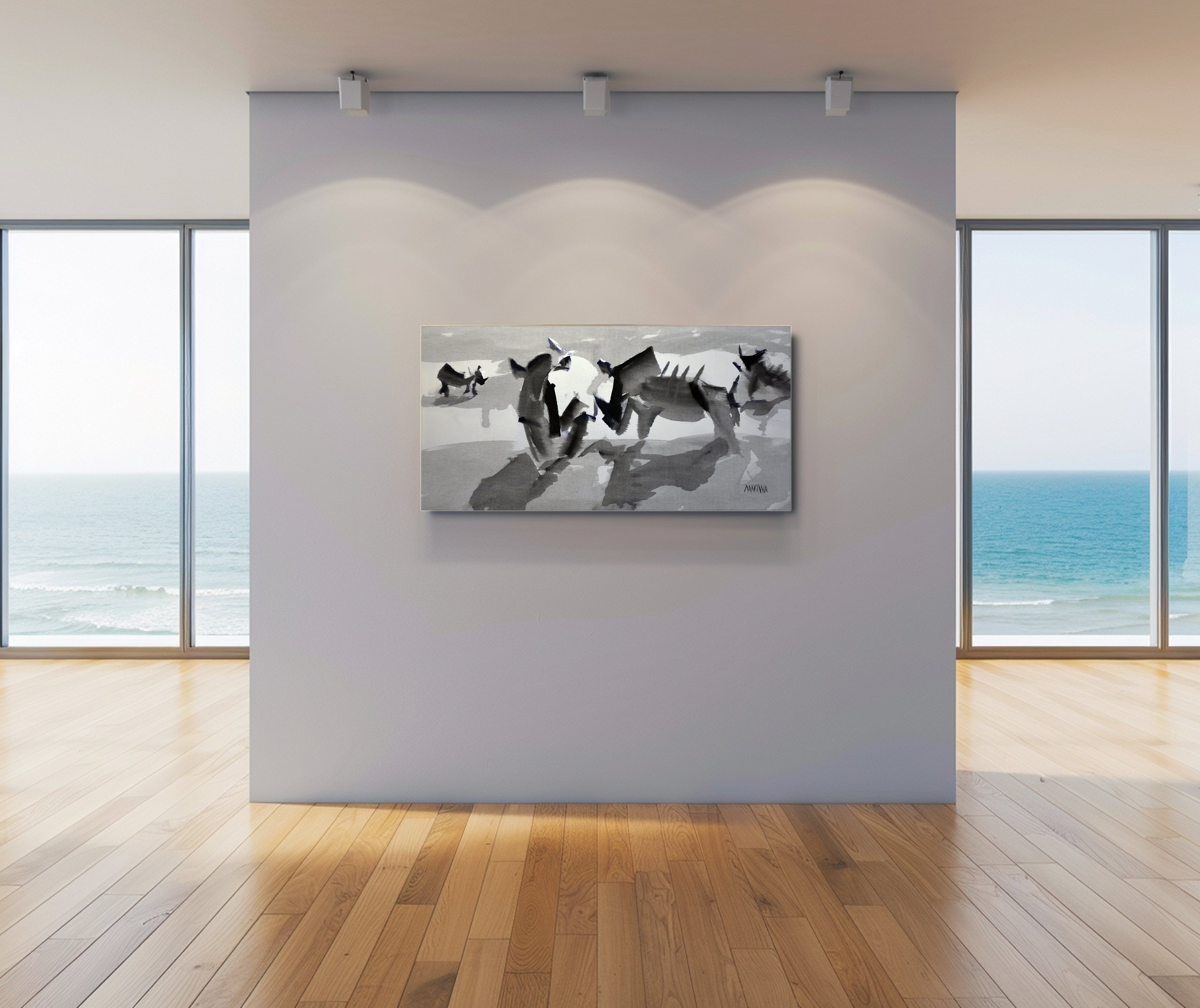 Rhinos by the River 50x100cm Acrylic on Canvas