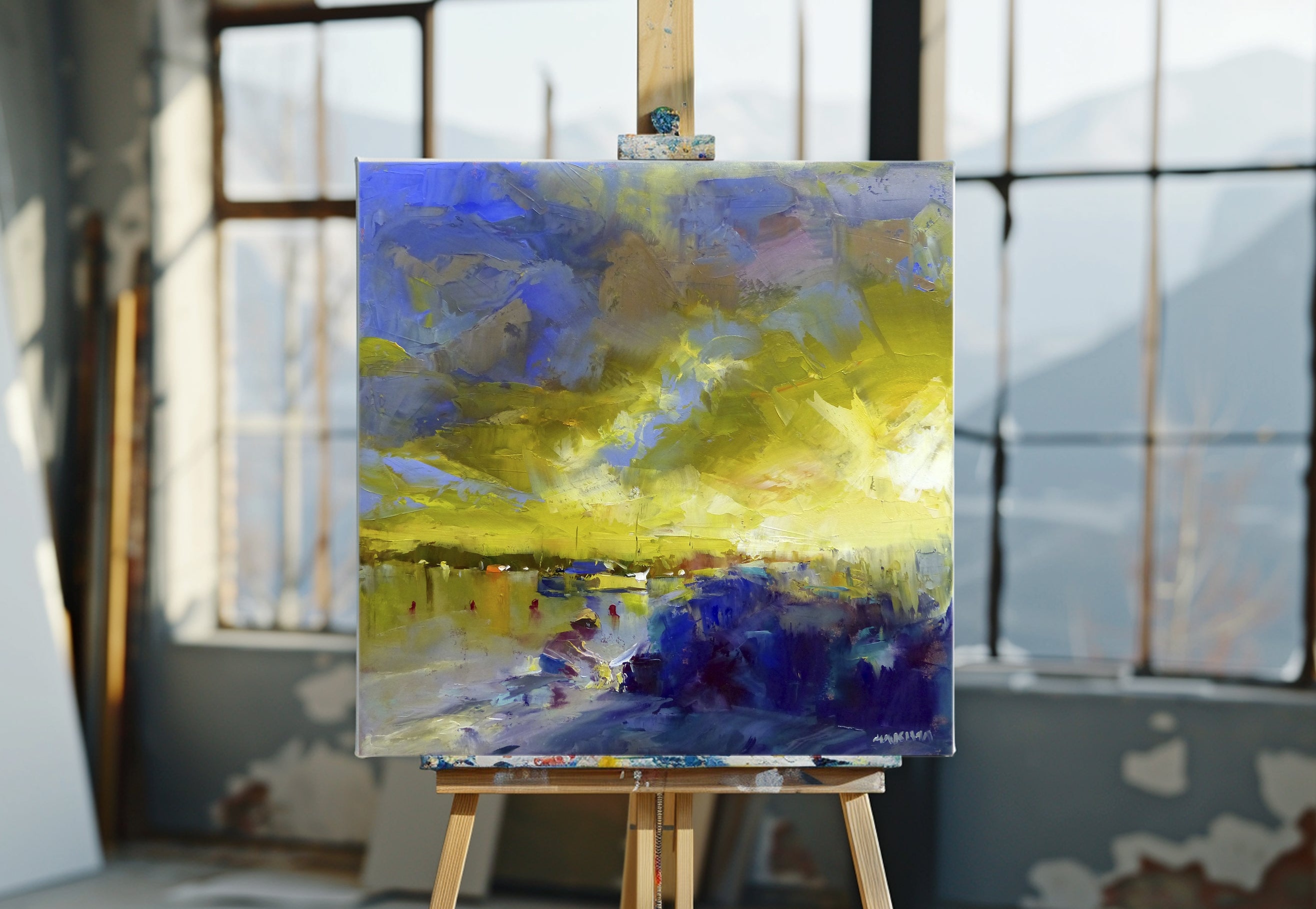 Sunset at the bay 55x55cm  Oil on Canvas