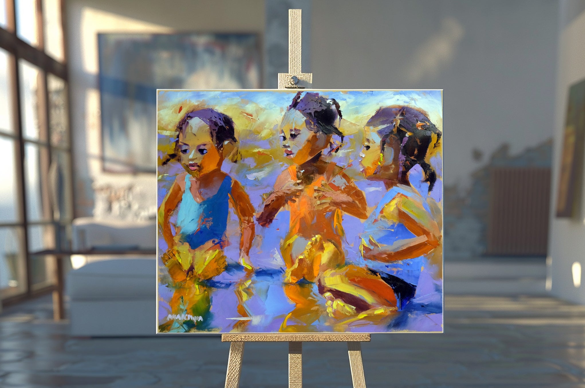 Three Little Friends 68x80cm Oil on Canvas