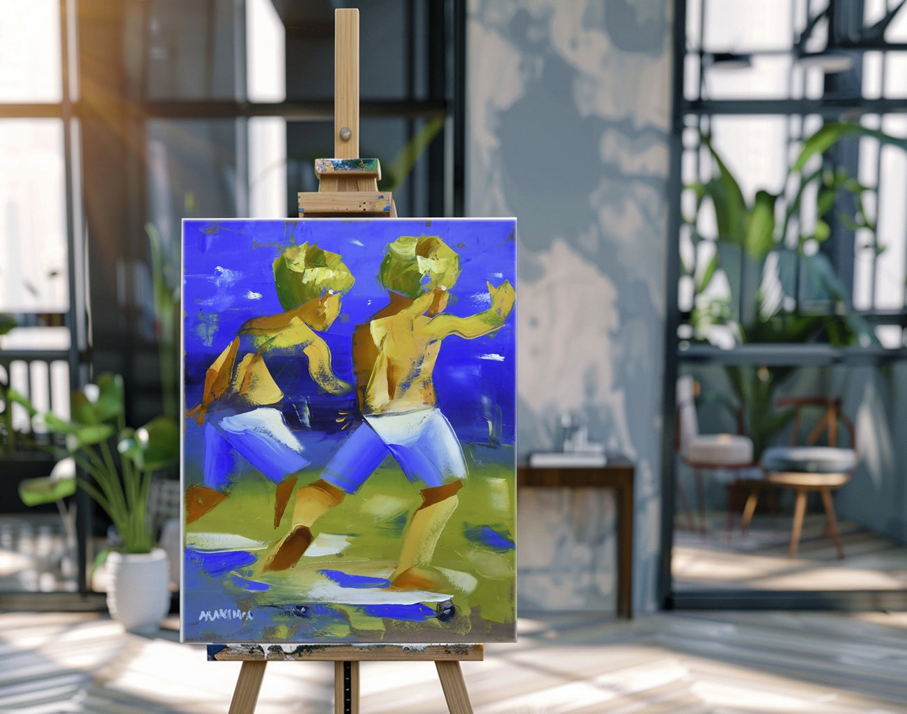 Skating Kids 71x56 cm Oil on Canvas