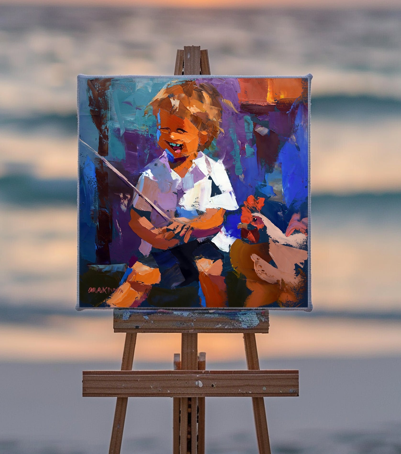 The Chicken Boy 40x40cm Oil on Canvas