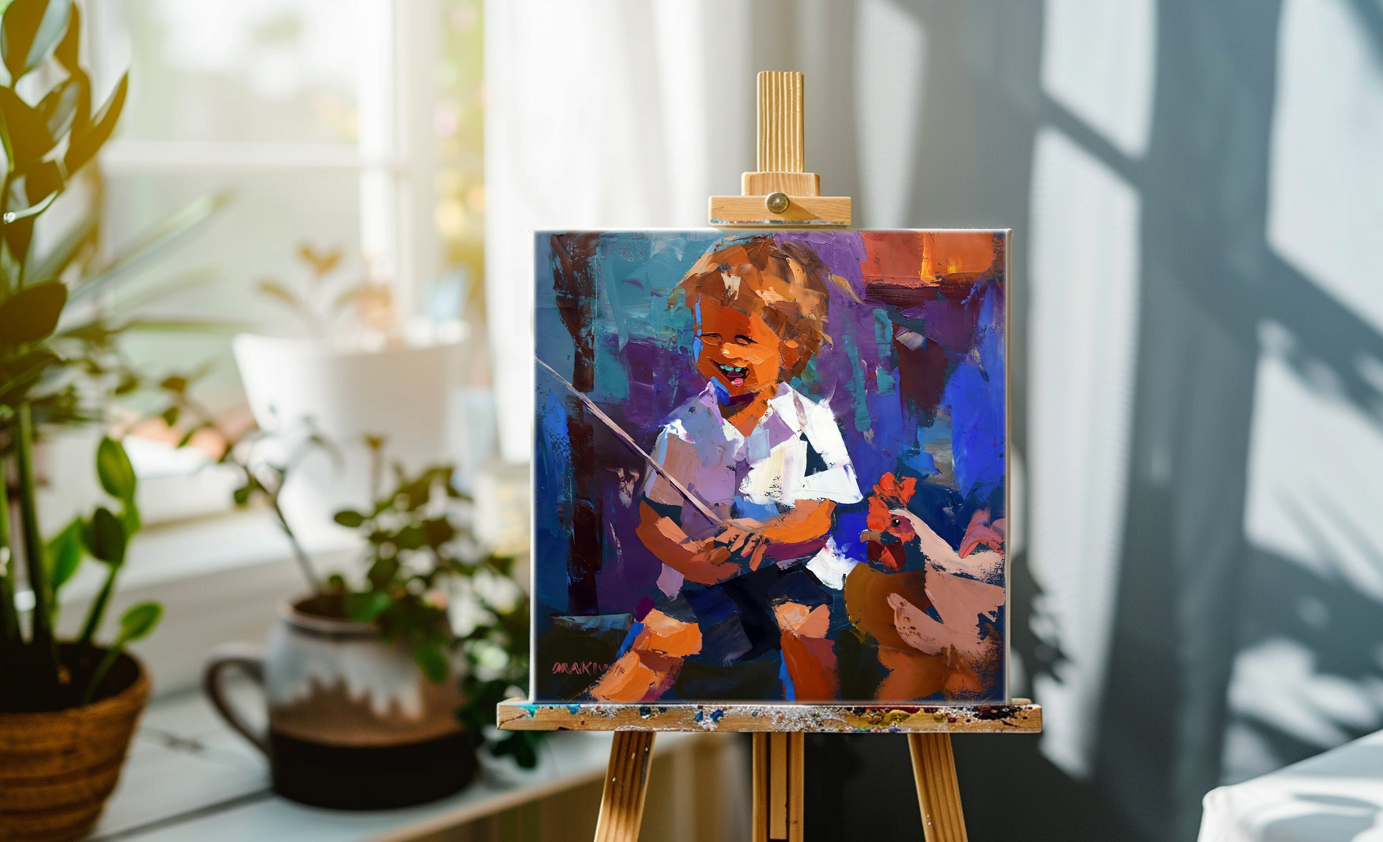 The Chicken Boy 40x40cm Oil on Canvas