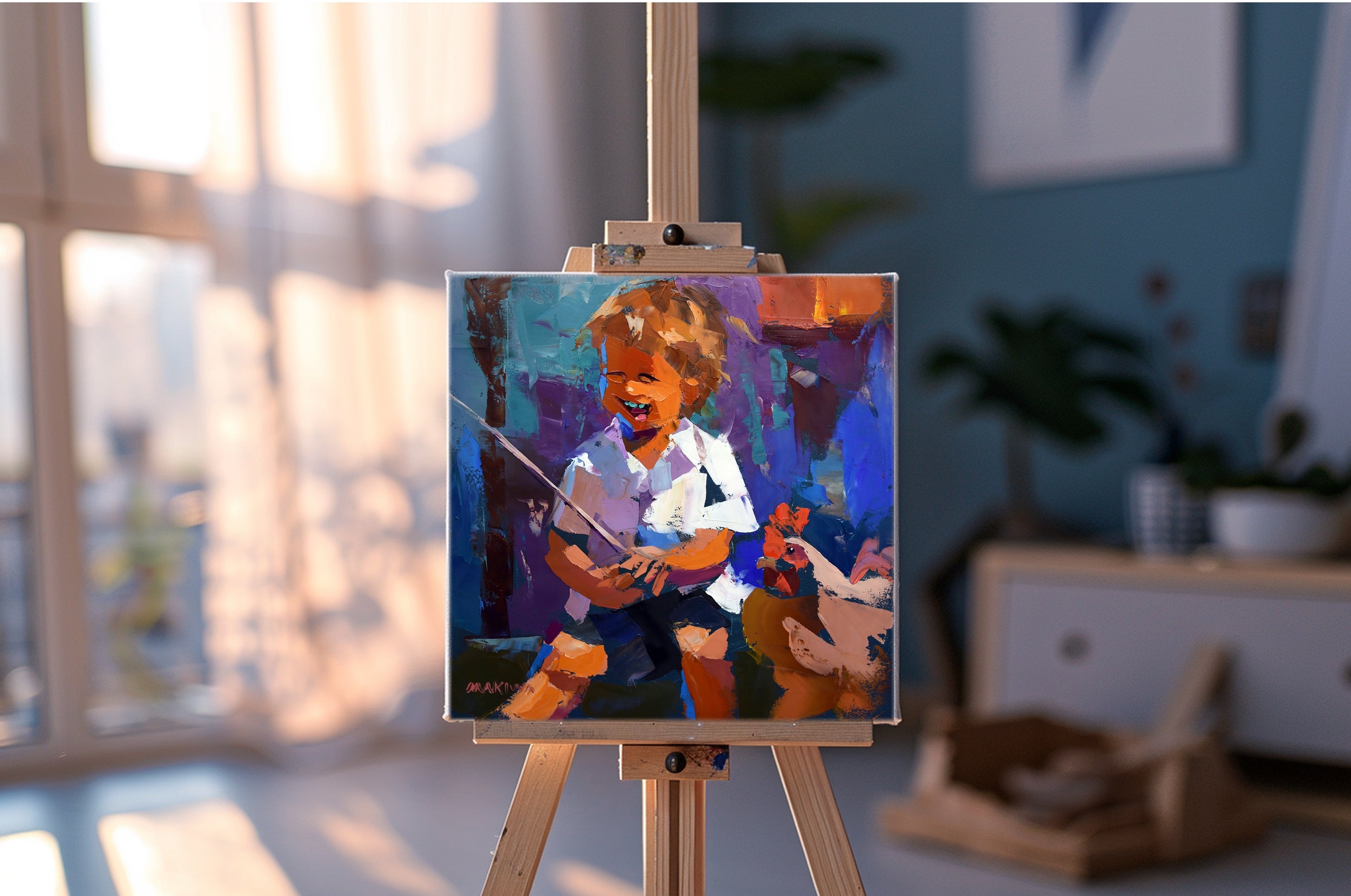 The Chicken Boy 40x40cm Oil on Canvas