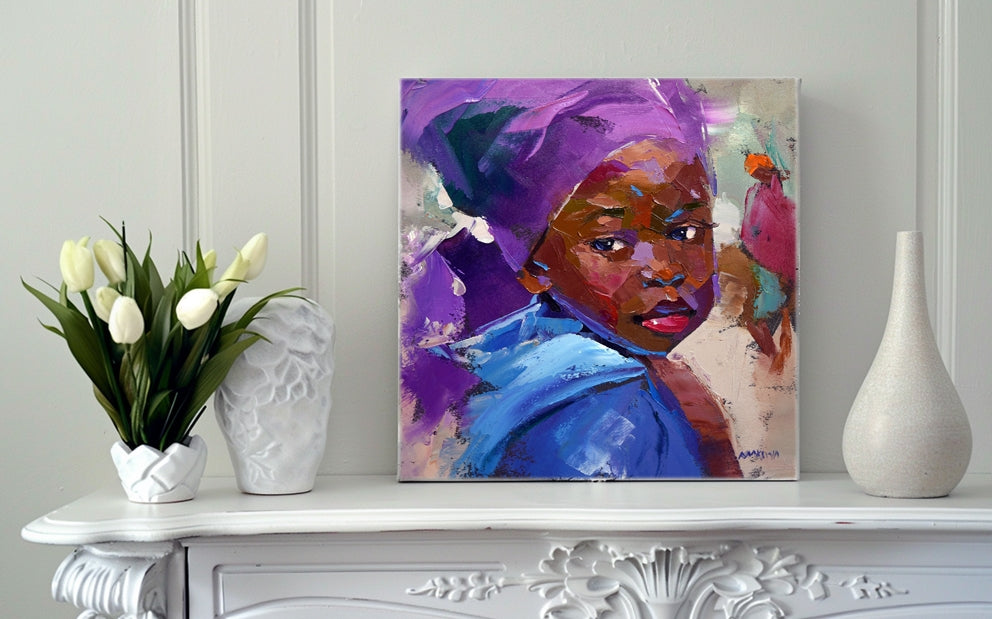 Purple Turban 25x25cm Oil on Canvas