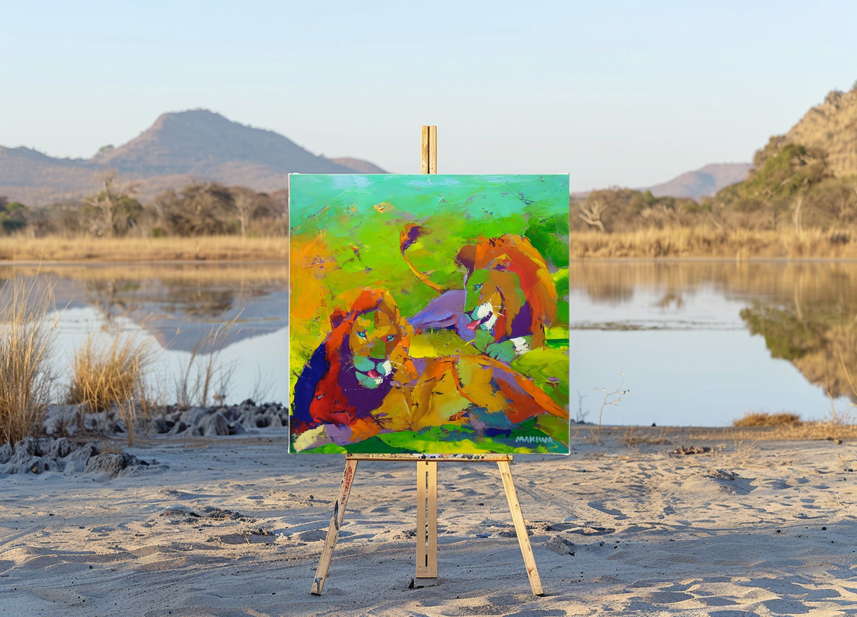Lion Siesta 80x80cm Oil on Canvas