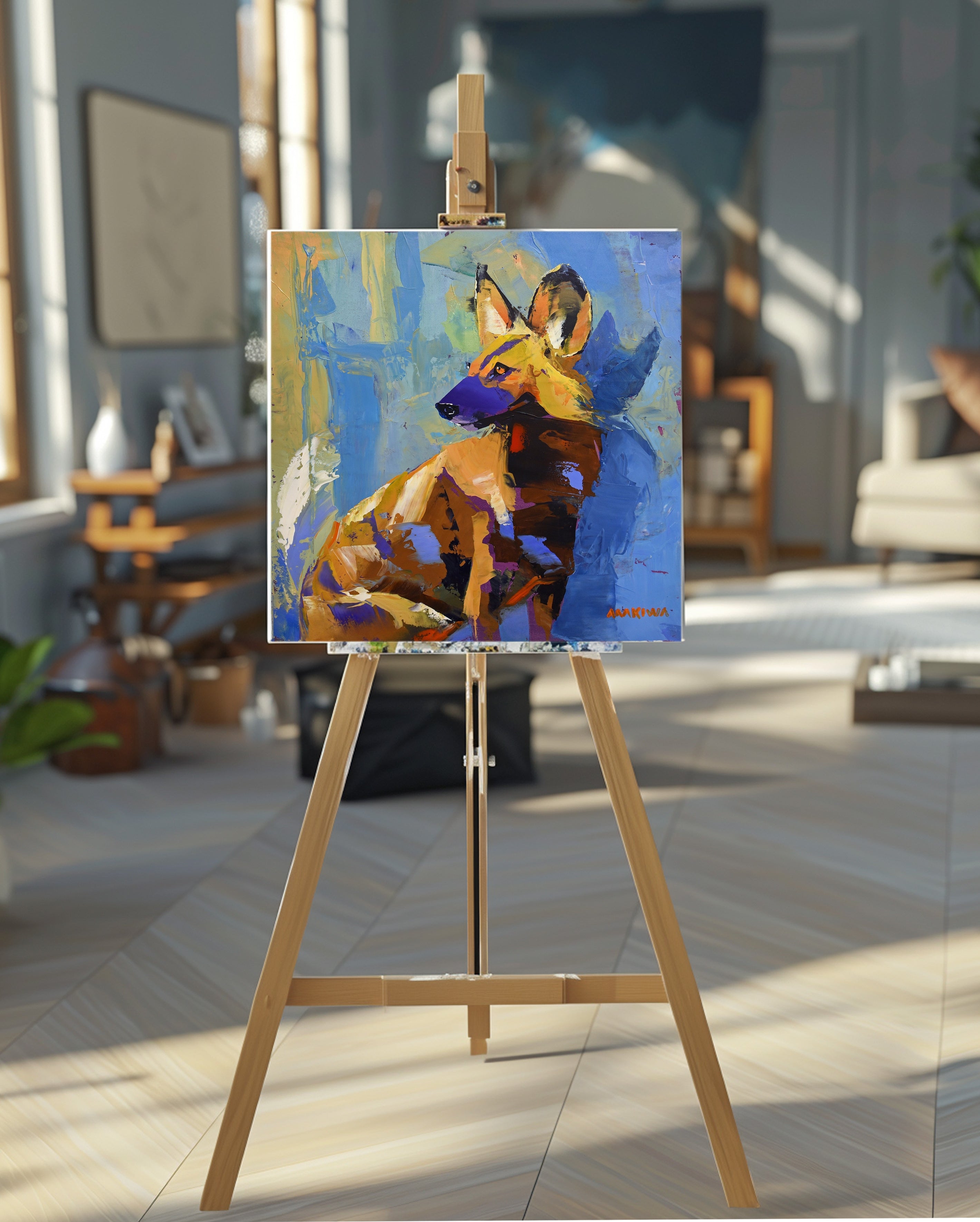 Wild Dog Moment 55x55cm Acrylic on Canvas