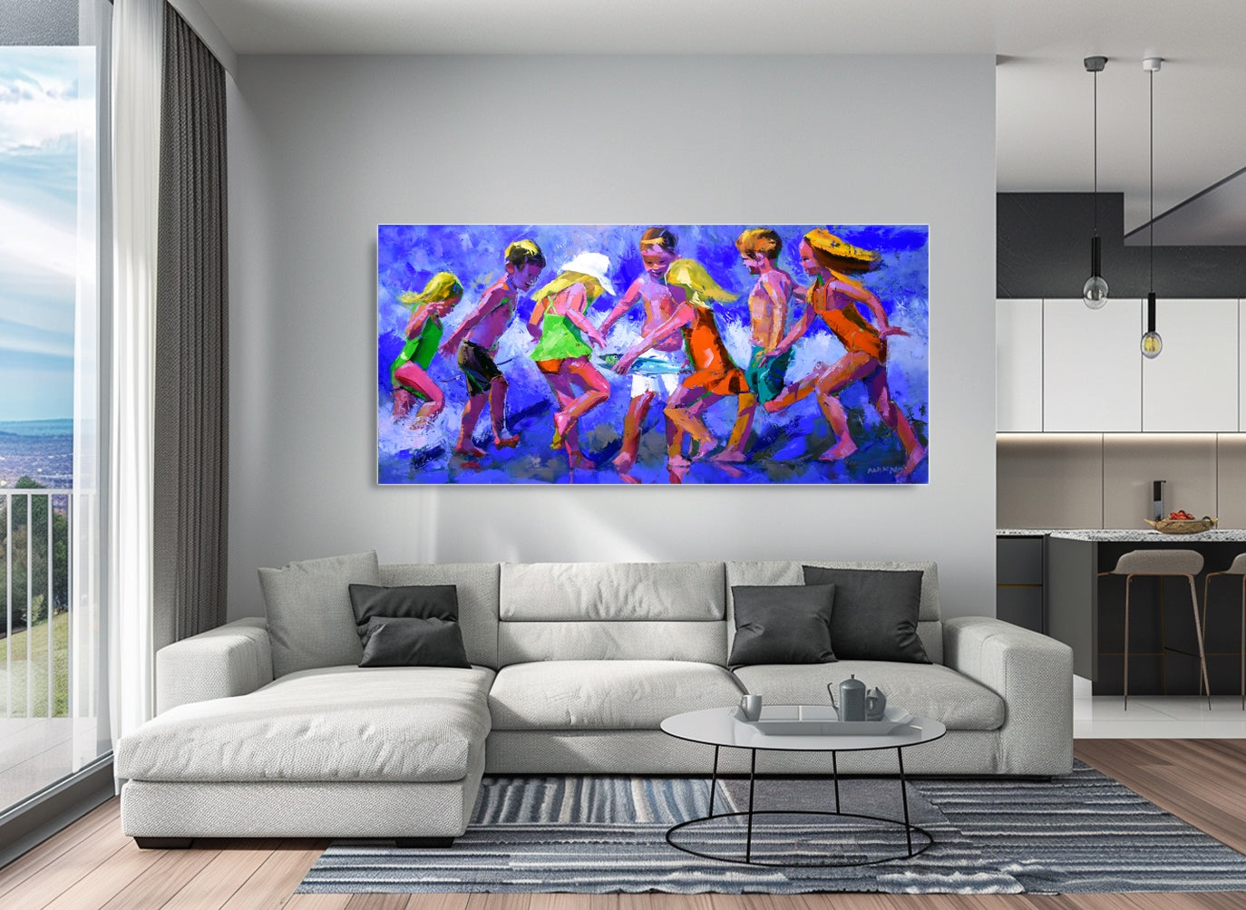 Fun at the Seaside 80x170cm Oil on Canvas