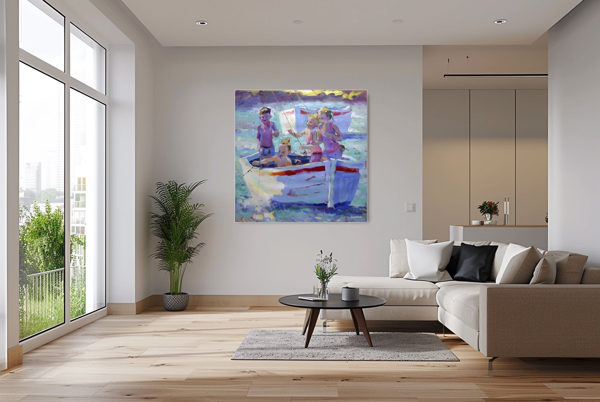 Fishing Kids 140x140cm Oil on Canvas