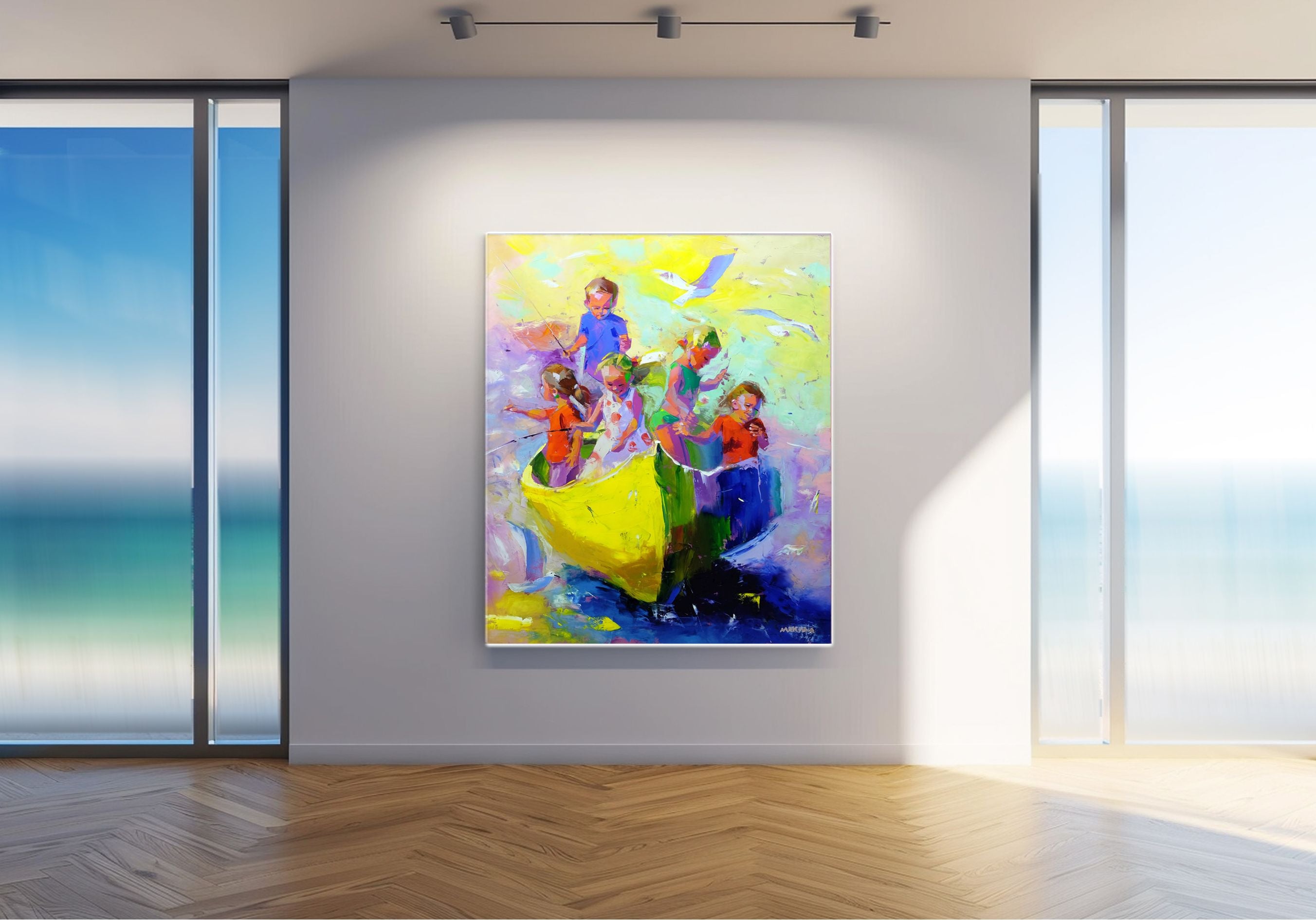 The Girls' Boat 140x120cm Oil On Canvas