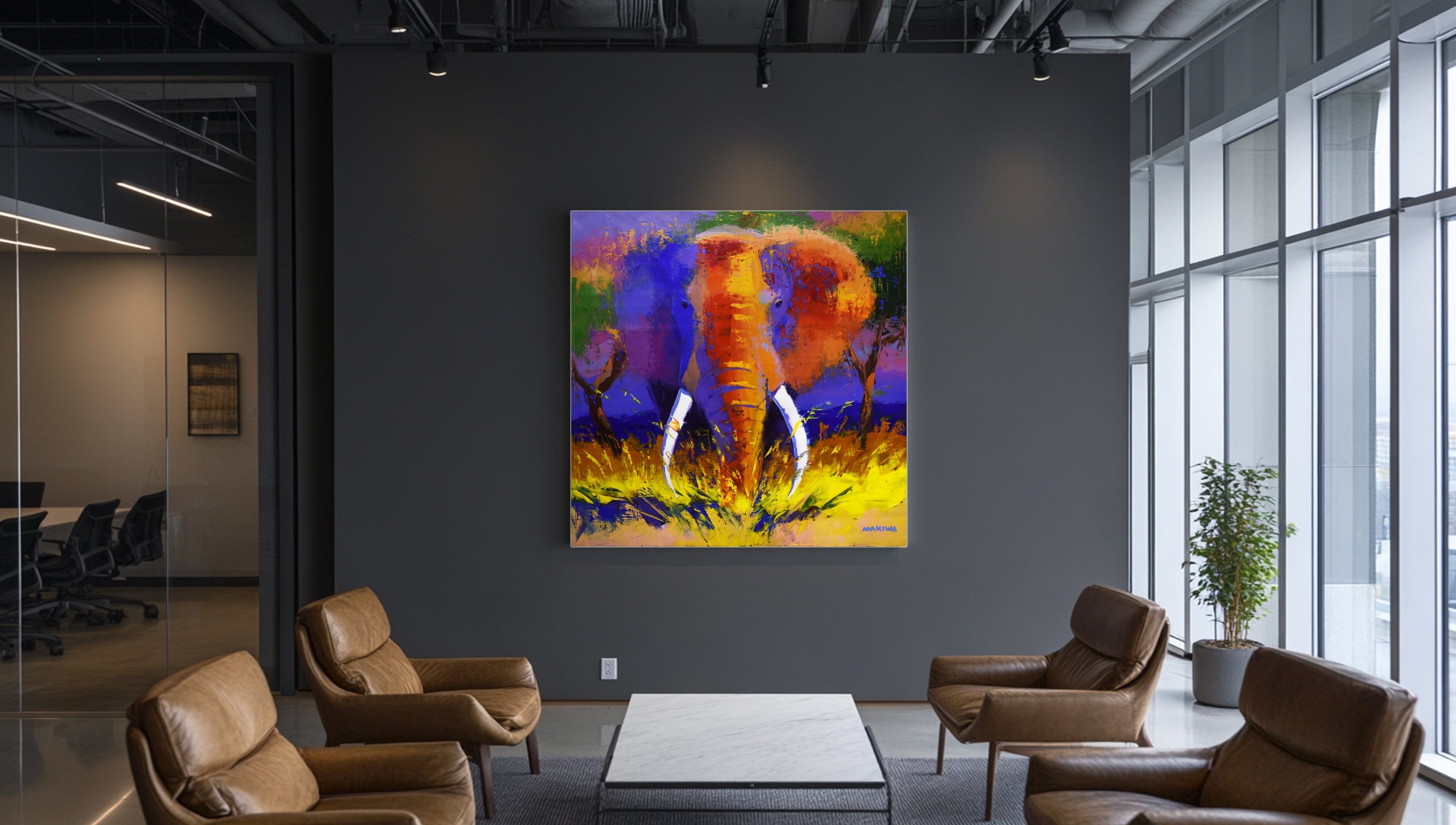 The Tusker- Firewalker 120x120cm Oil On Canvas
