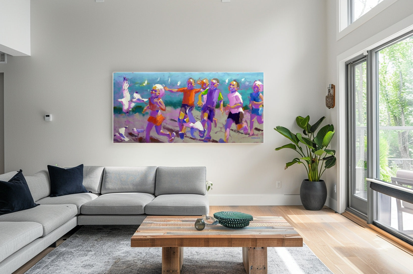 Chasing the Birds 80x170cm Oil On Canvas