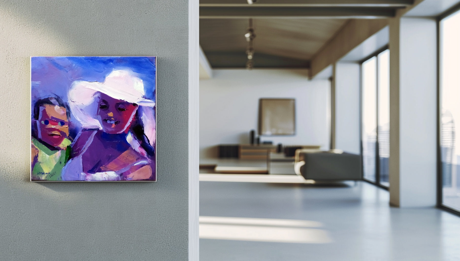 Mother and Child 25x25cm Oil On Canvas