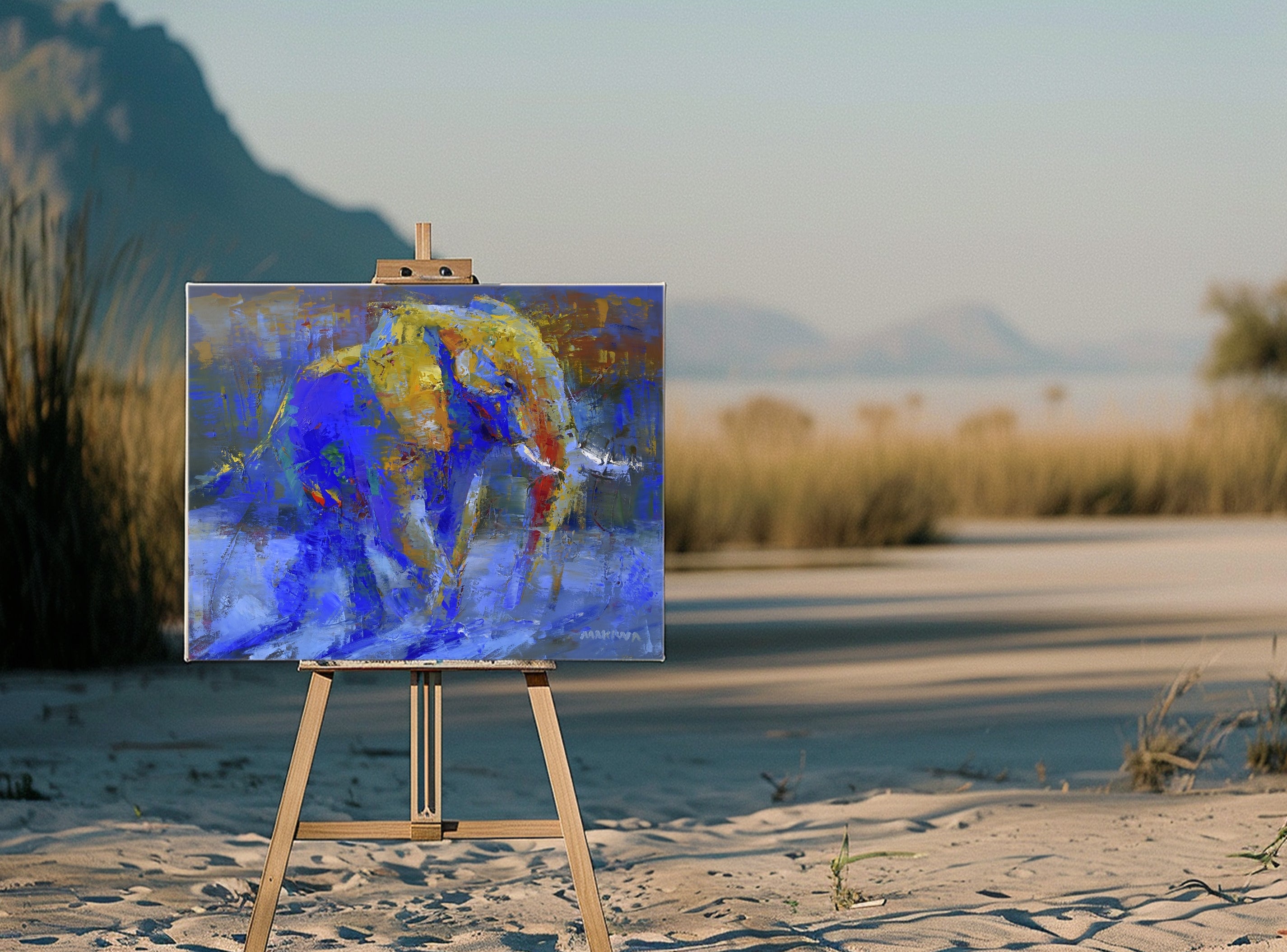 Lone Elephant 56x71cm Oil on Canvas