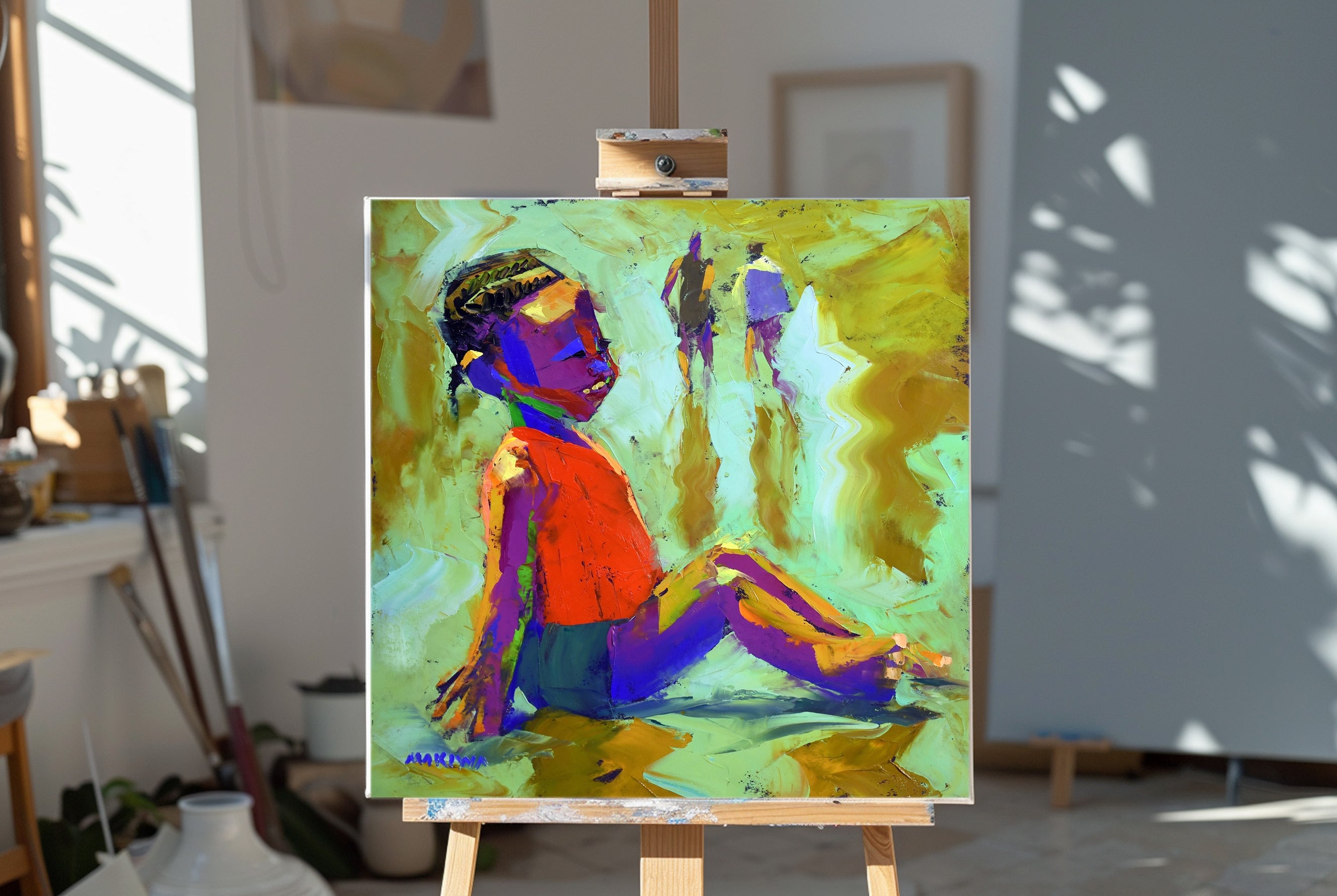 Sunset Kid 55x55cm Oil on Canvas