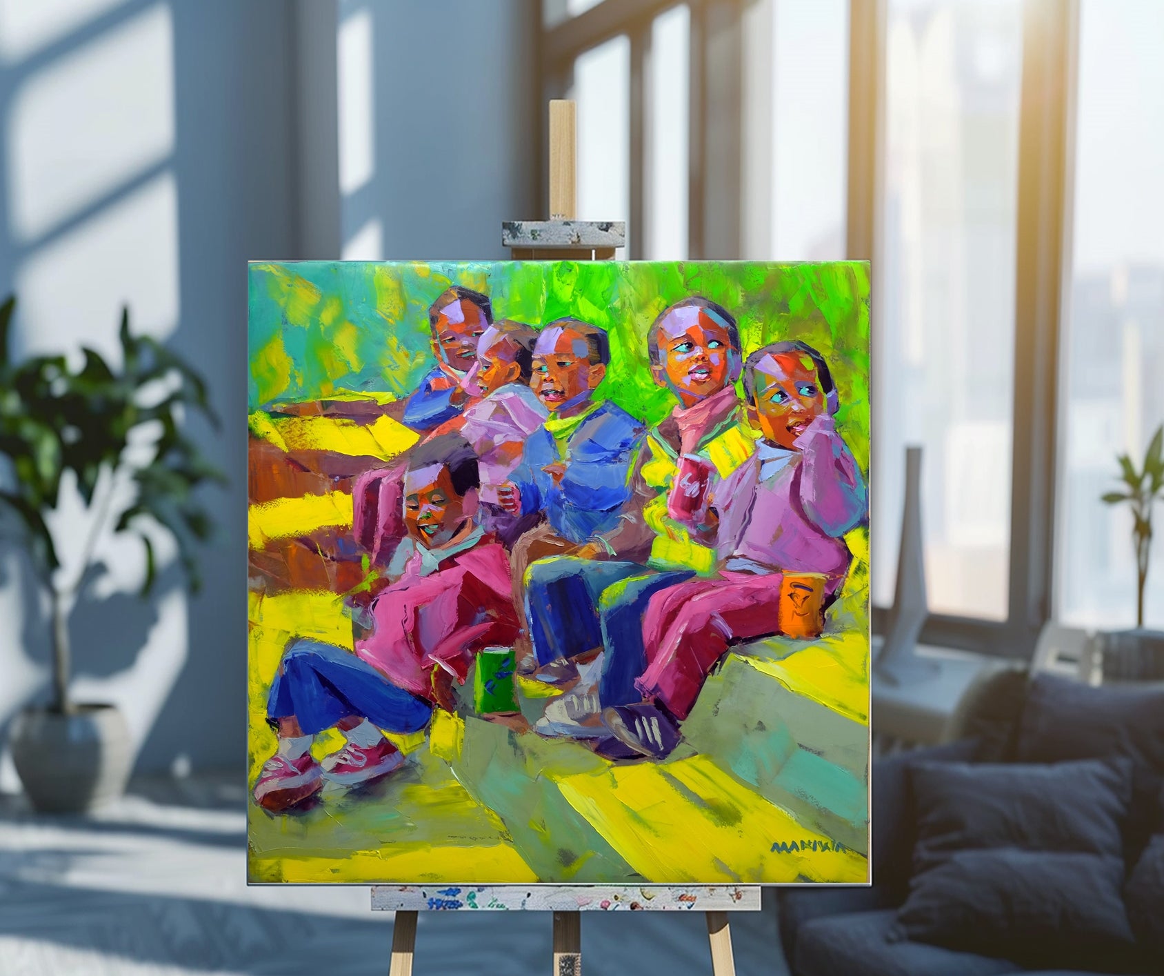 Little Friends 100x100cm Oil On Canvas