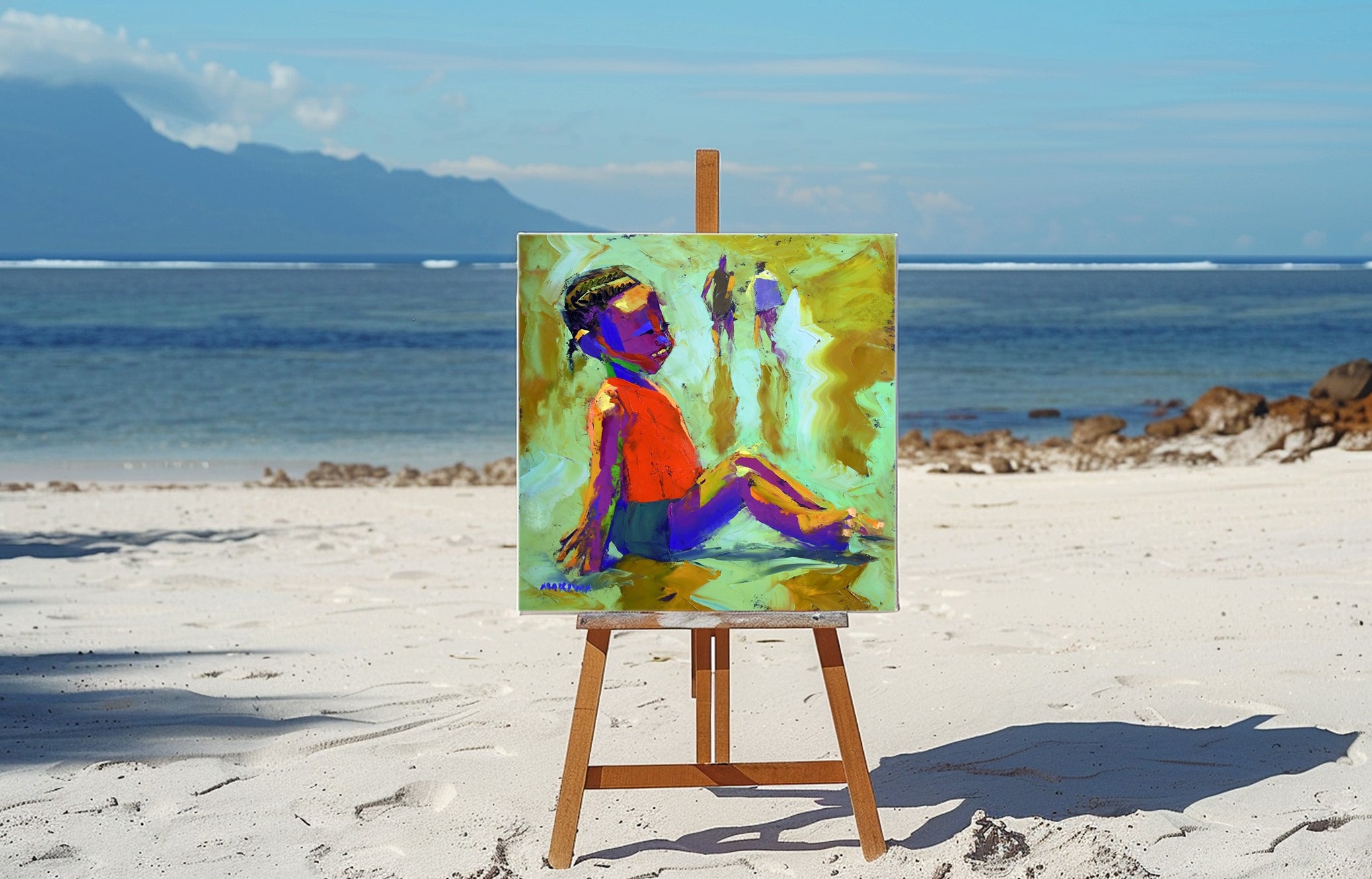 Sunset Kid 55x55cm Oil on Canvas