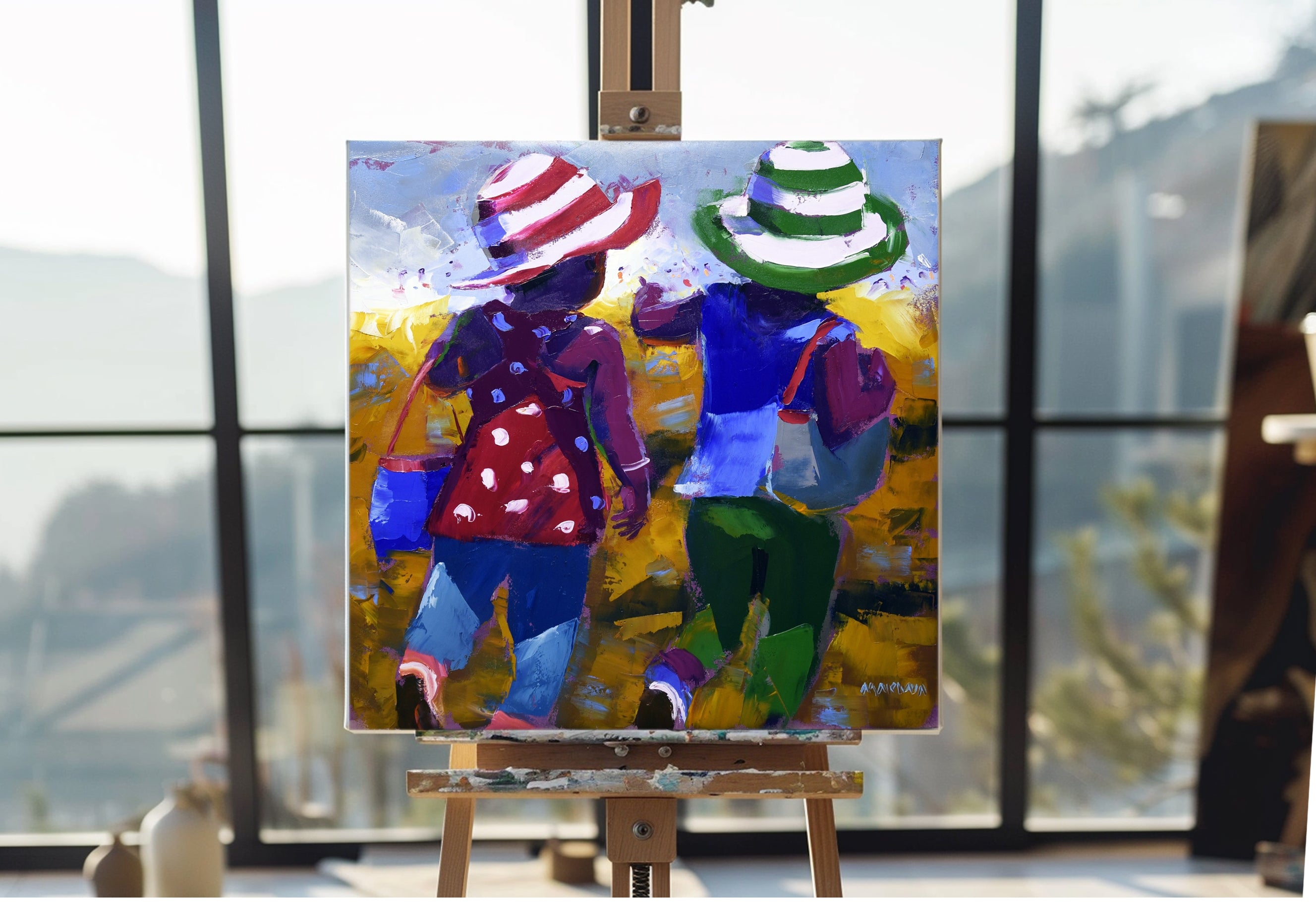 The Beach Outing 55x55cm Oil on Canvas