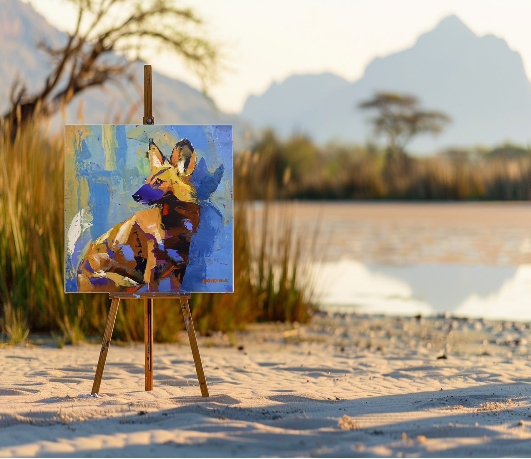 Wild Dog Moment 55x55cm Acrylic on Canvas