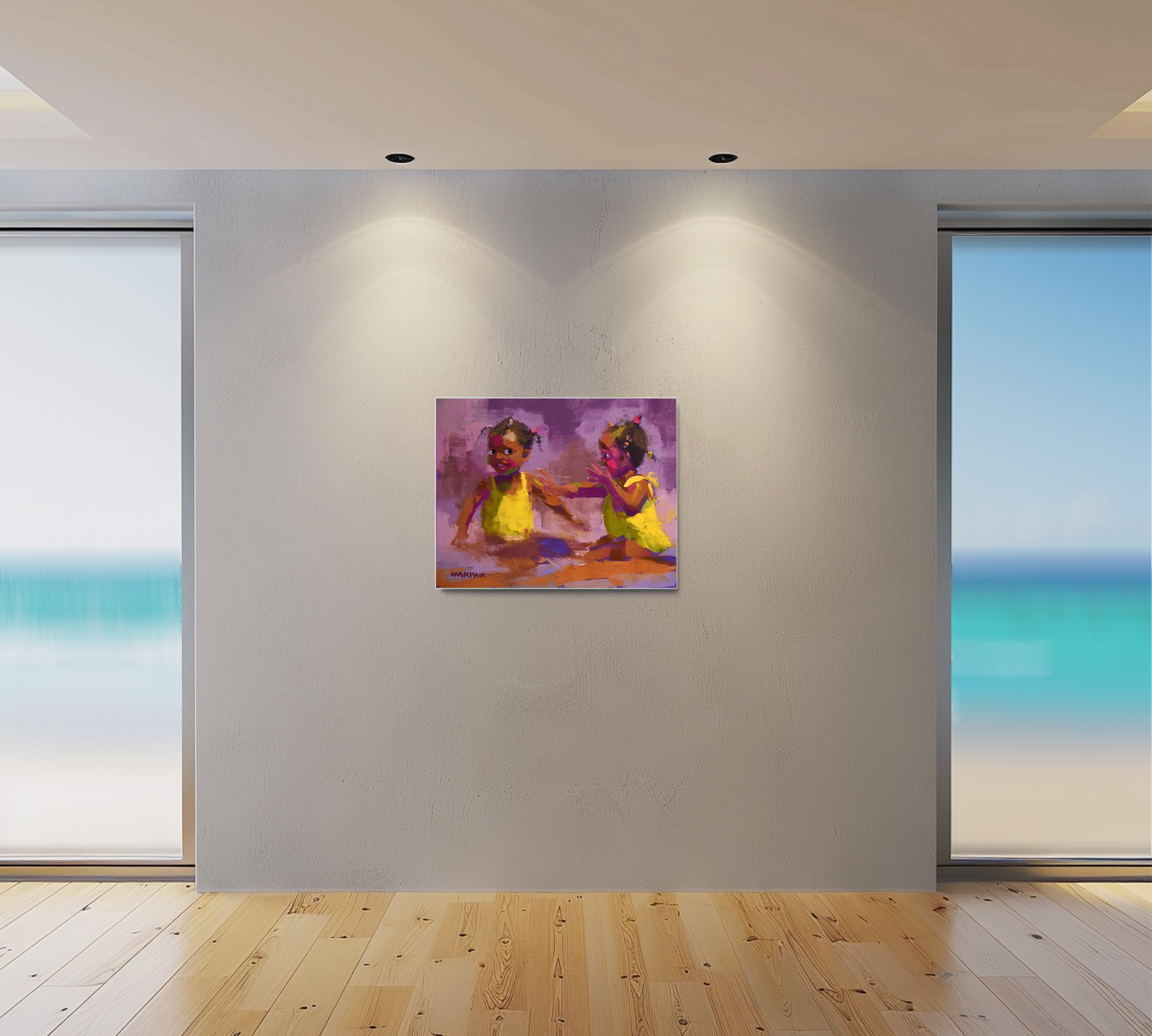 Games in the Sand 56x71cm Oil On Canvas