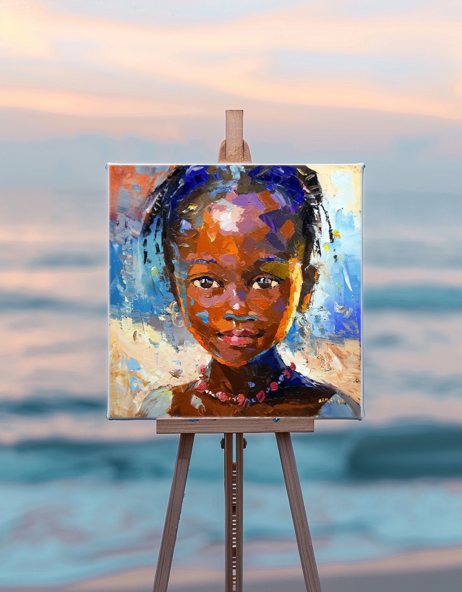 Girl with Braids 25x25cm Oil on Canvas