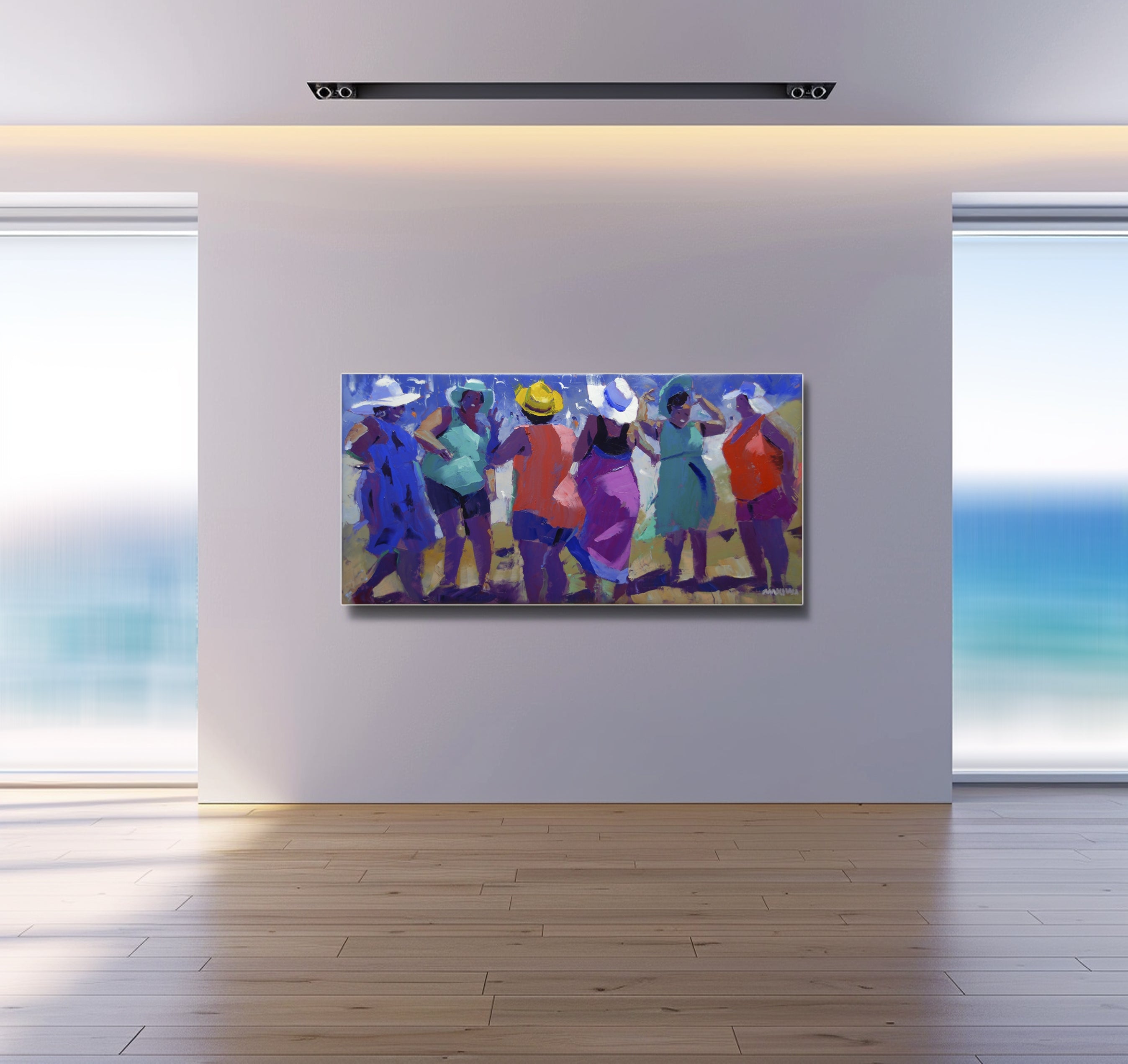 Mamas at the Beach 60x120cm Oil on Canvas