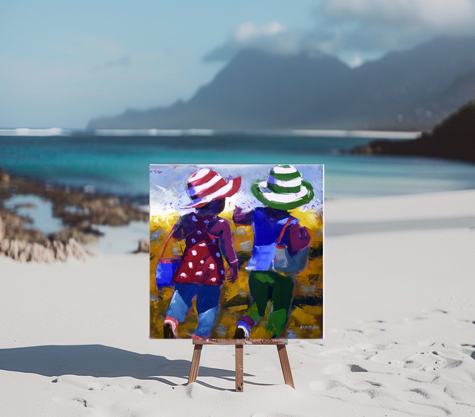 The Beach Outing 55x55cm Oil on Canvas