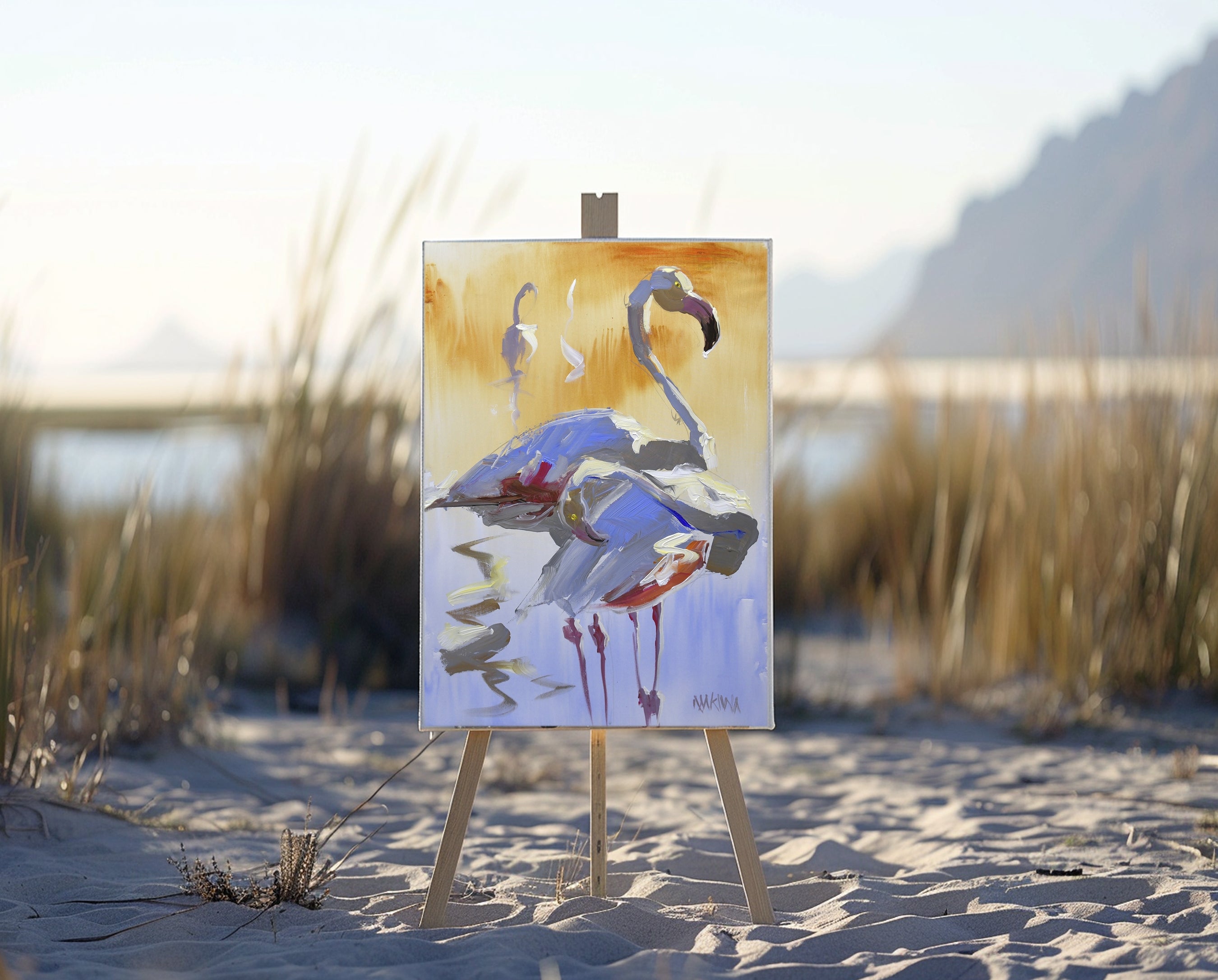 The Flamingos 4 55x39cm Acrylic On Canvas
