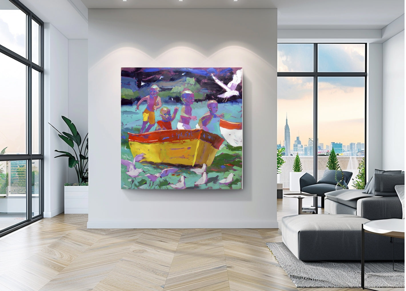 Fun On the Boat 140x140cm Oil on Canvas