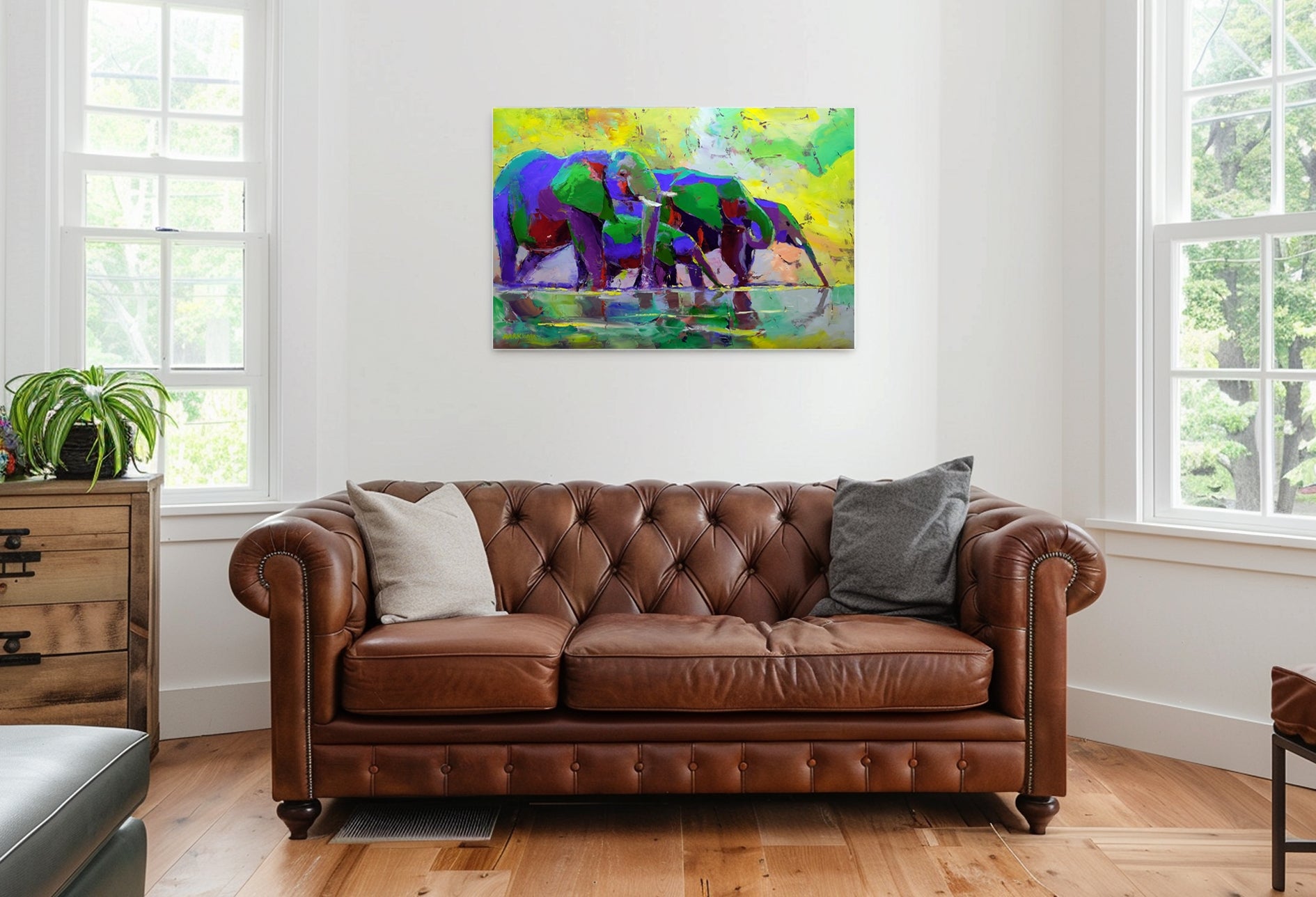 Drinking Elephants 80x120cm Oil on Canvas