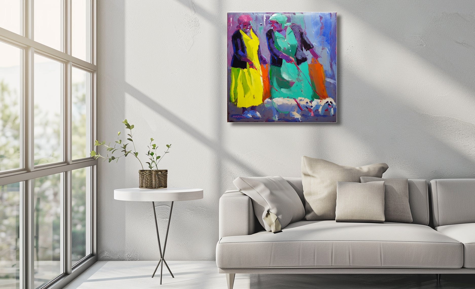 Walking Madam's Dogs 79x79cm Oil on Canvas