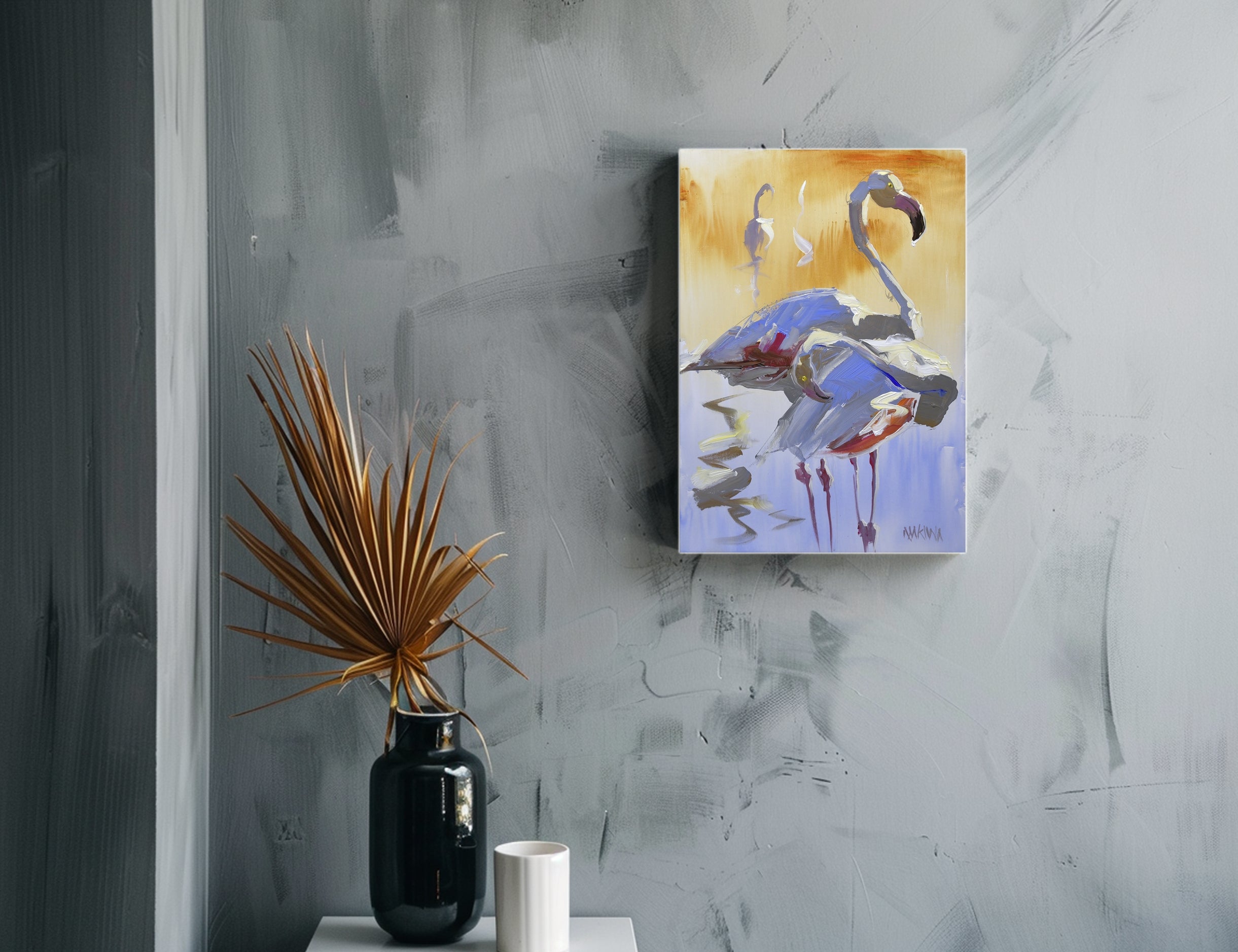 The Flamingos 4 55x39cm Acrylic On Canvas