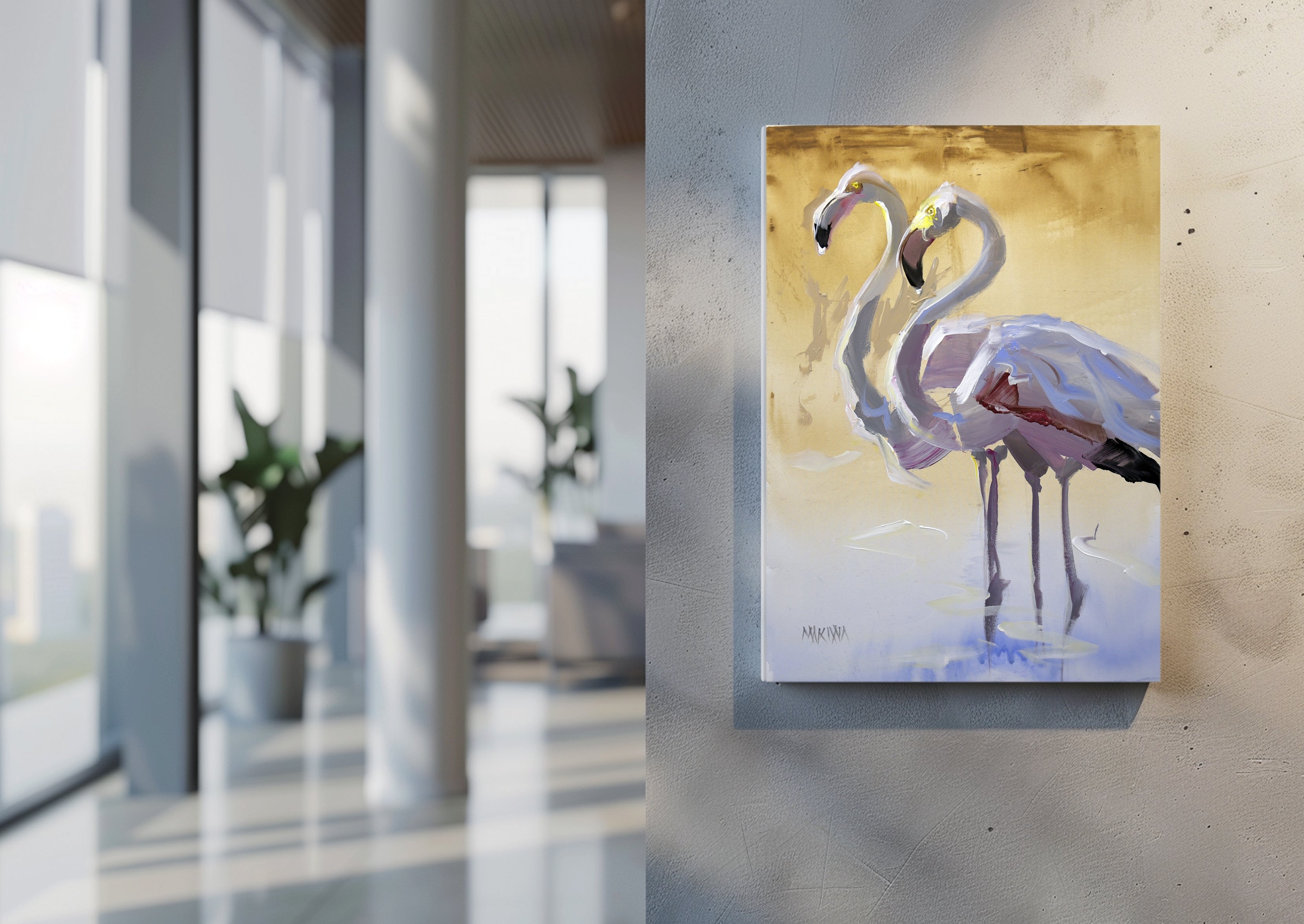 The Flamingos 1 55x40cm Acrylic On Canvas