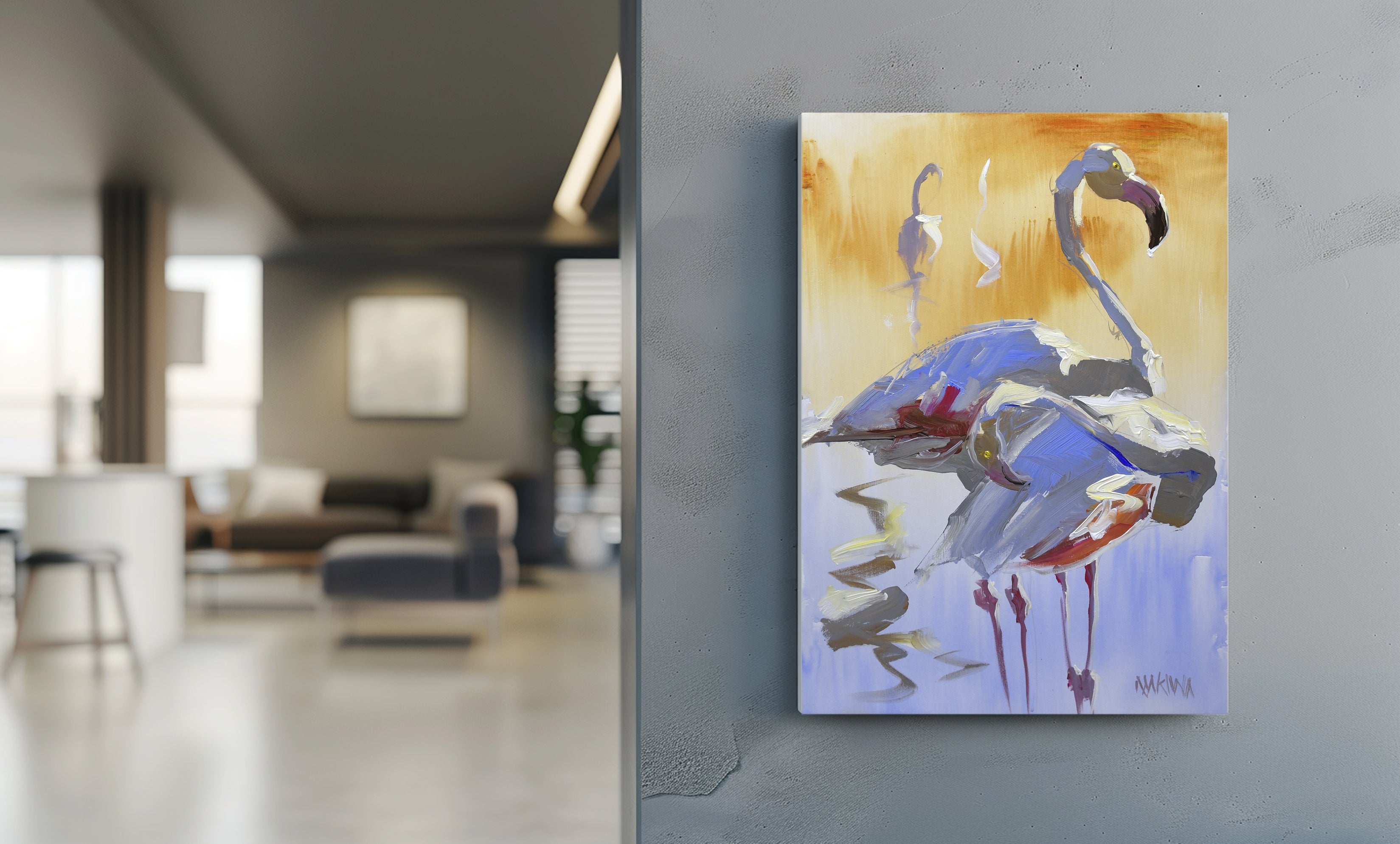 The Flamingos 4 55x39cm Acrylic On Canvas