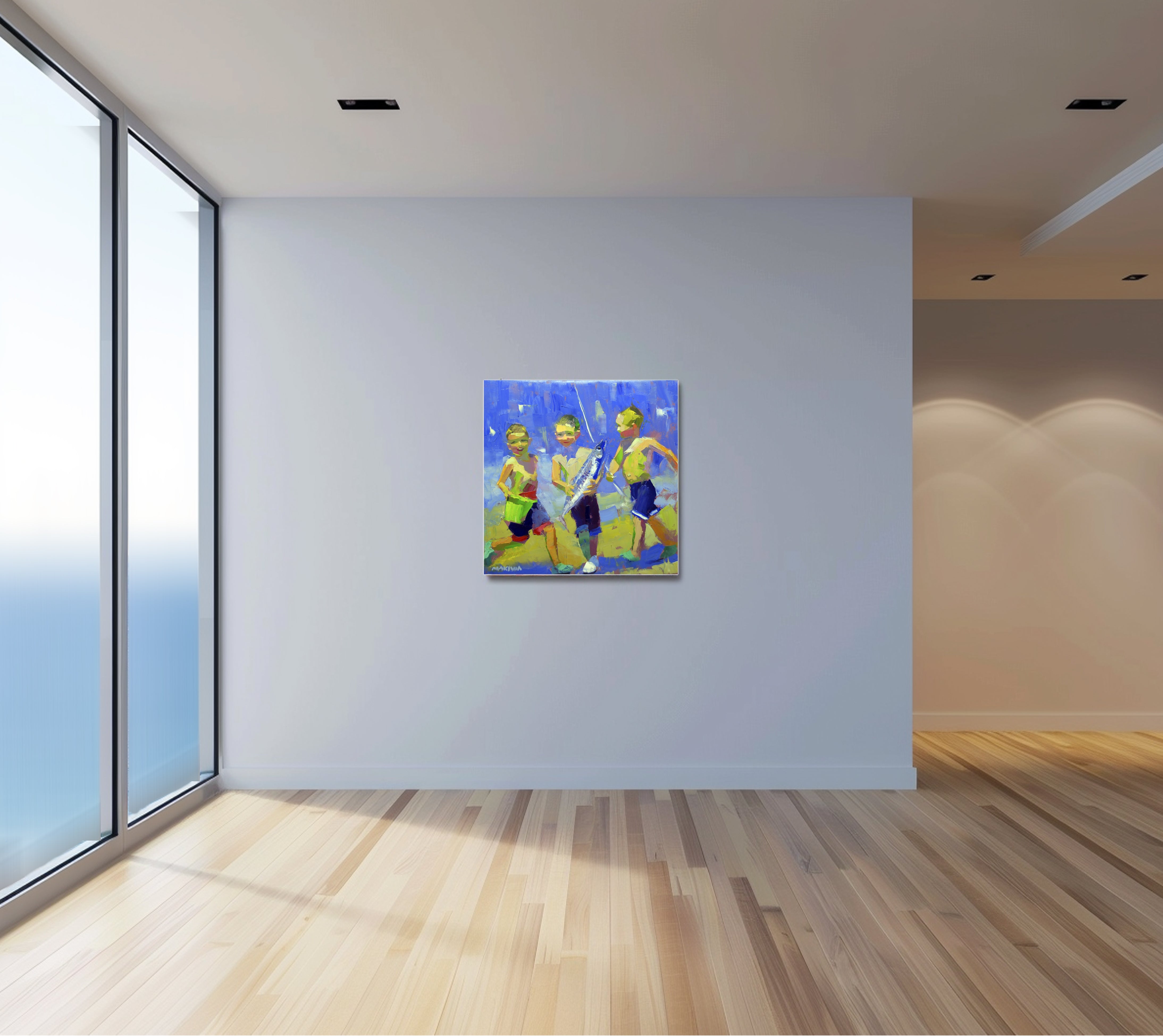 The Fishing Boys 79x79cm Oil on Canvas