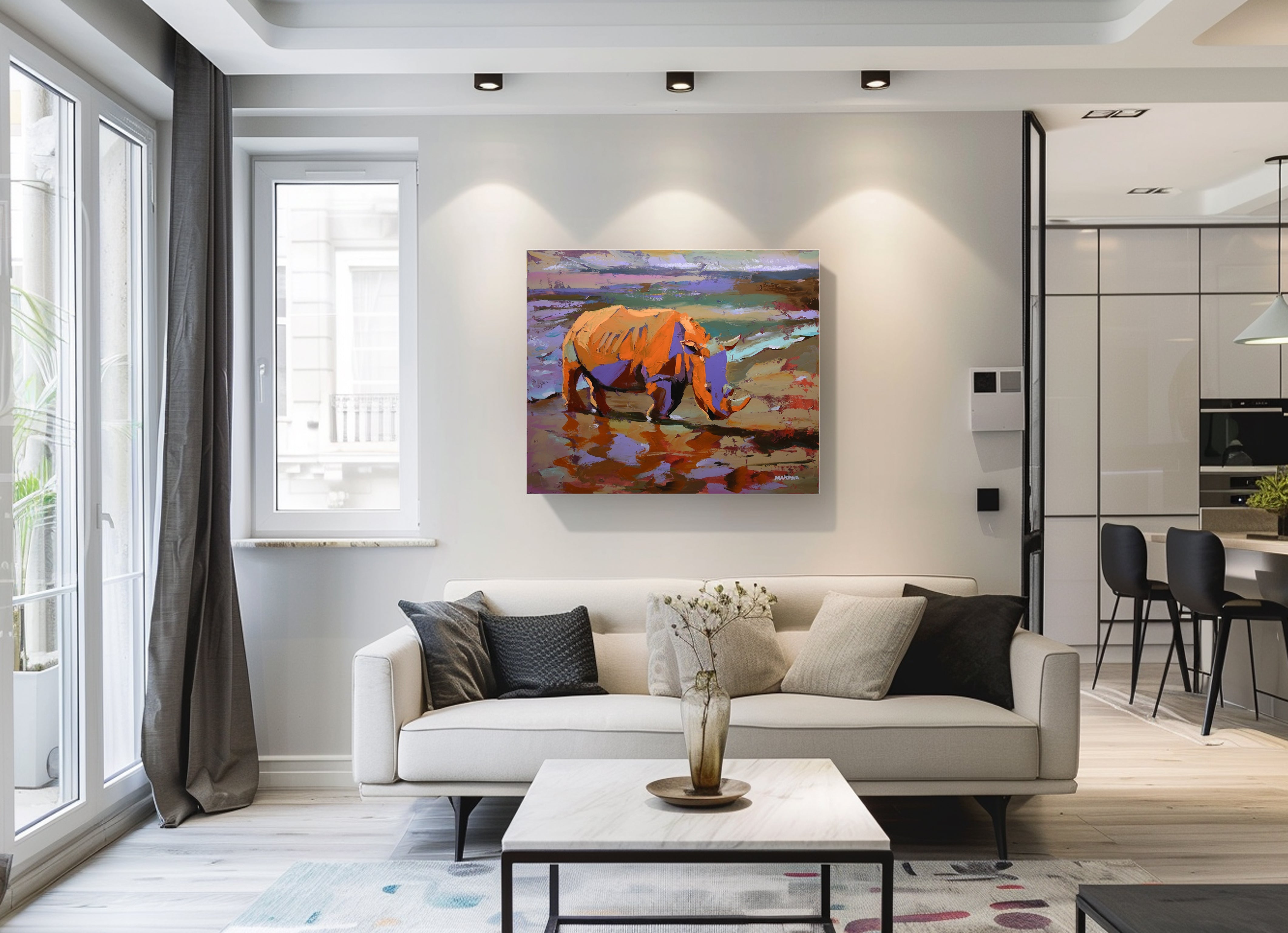 Rhino by the Sea 100x120cm Acrylic on Canvas