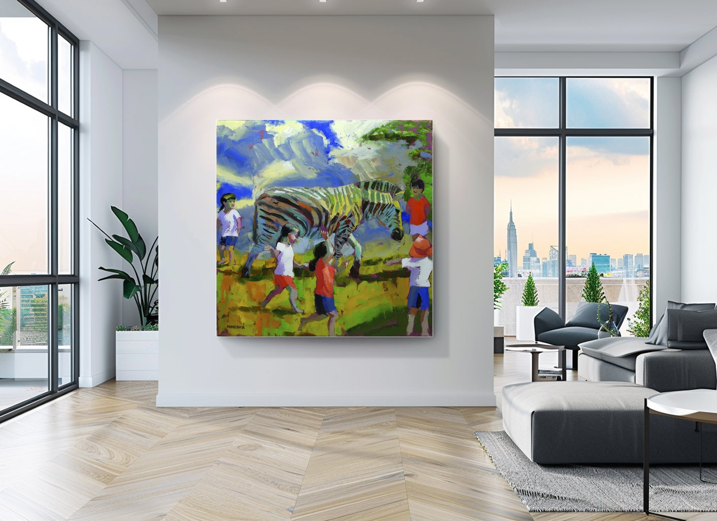 The Zebra Kids 140x140cm Oil on Canvas