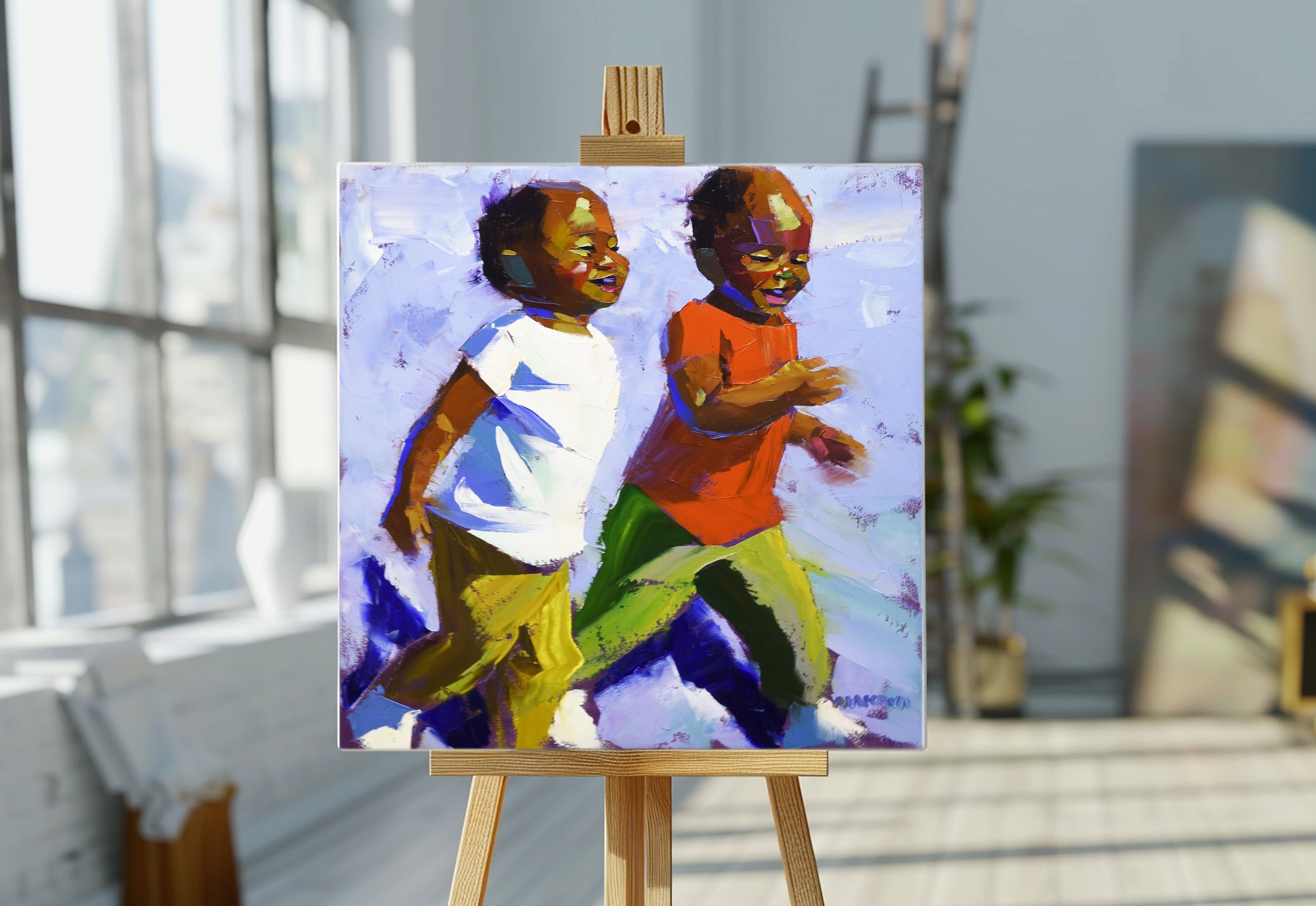 Off to Play 55x55cm Oil on Canvas