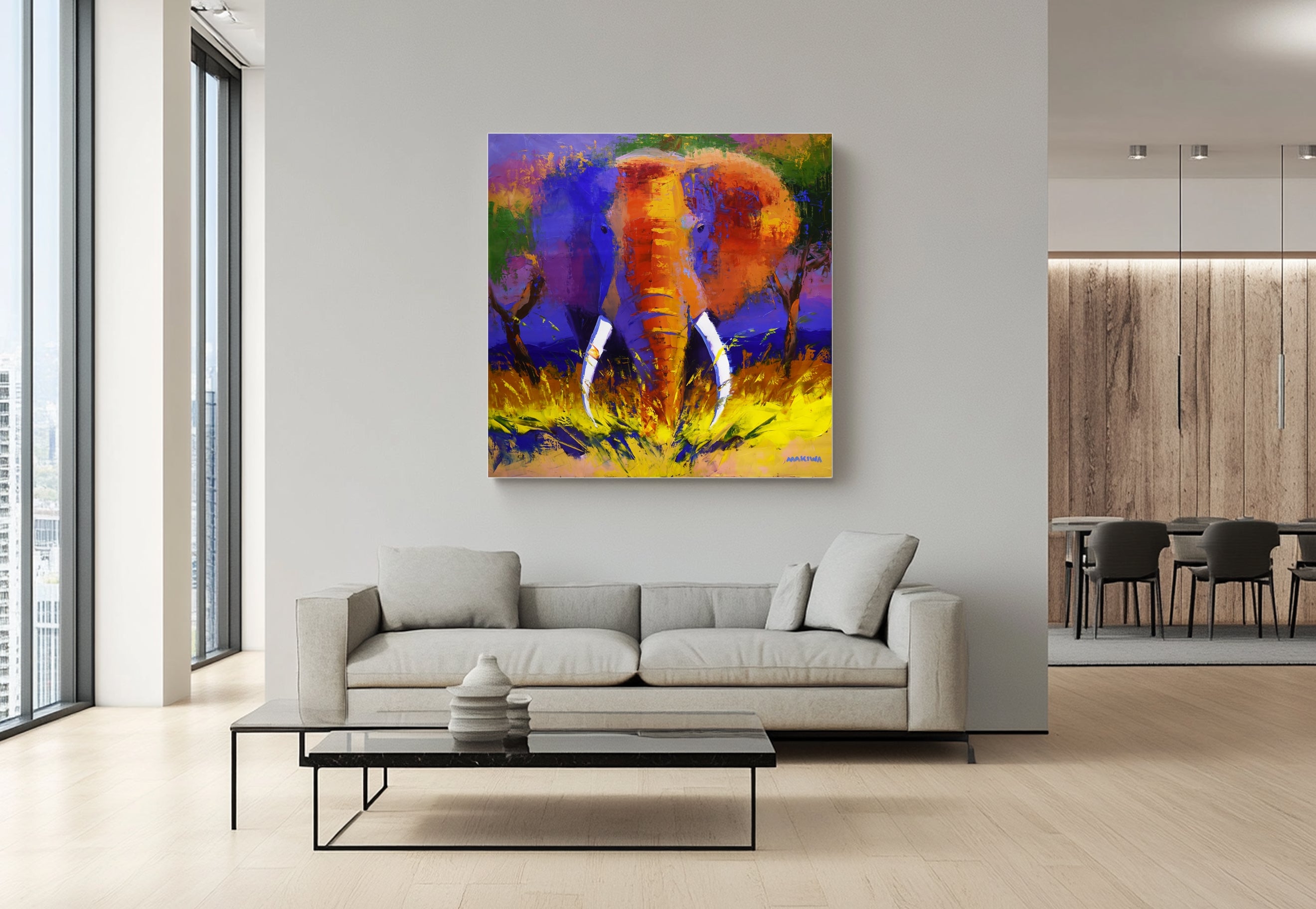 The Tusker- Firewalker 120x120cm Oil On Canvas