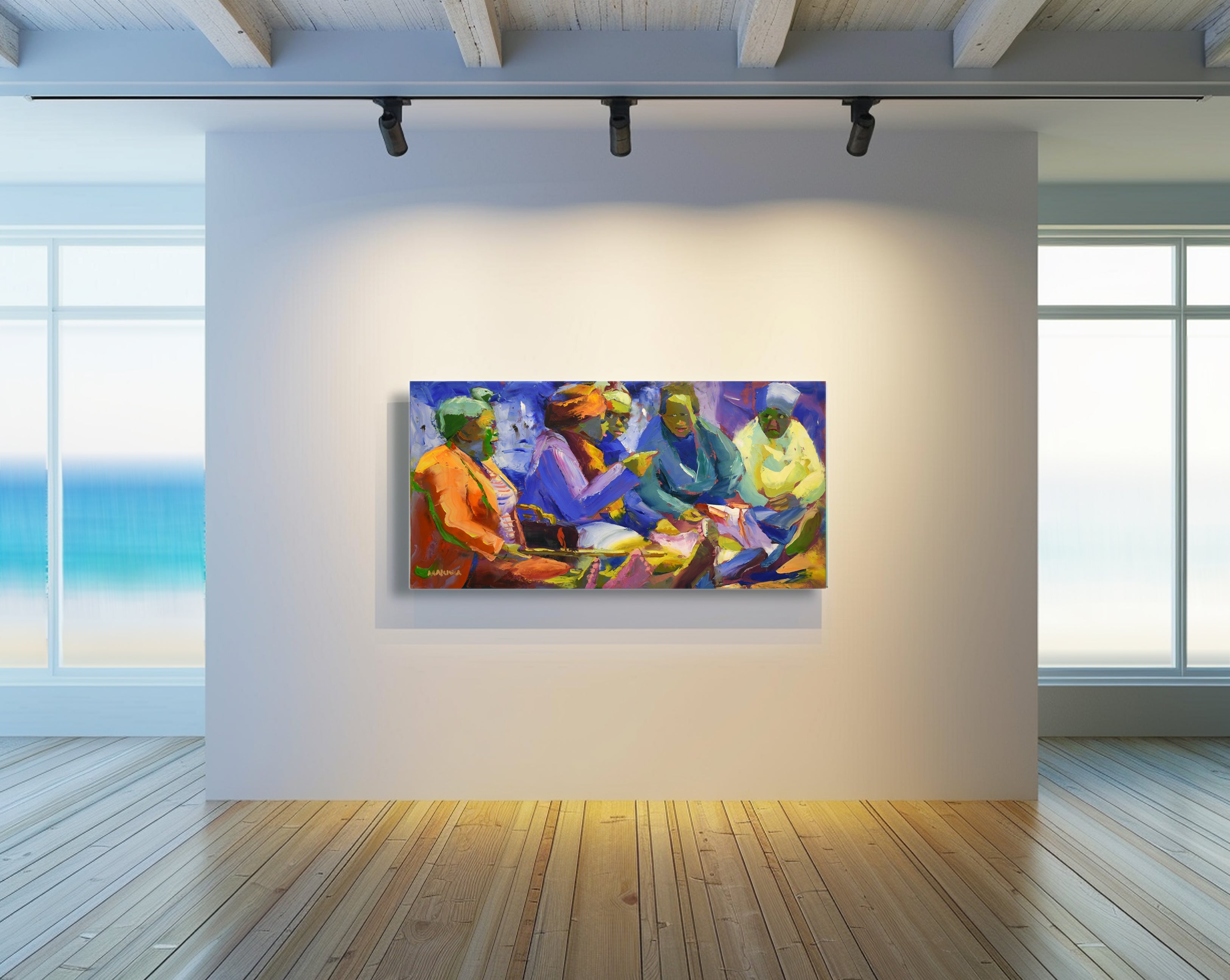 Market Chat 60x120cm Oil on Canvas