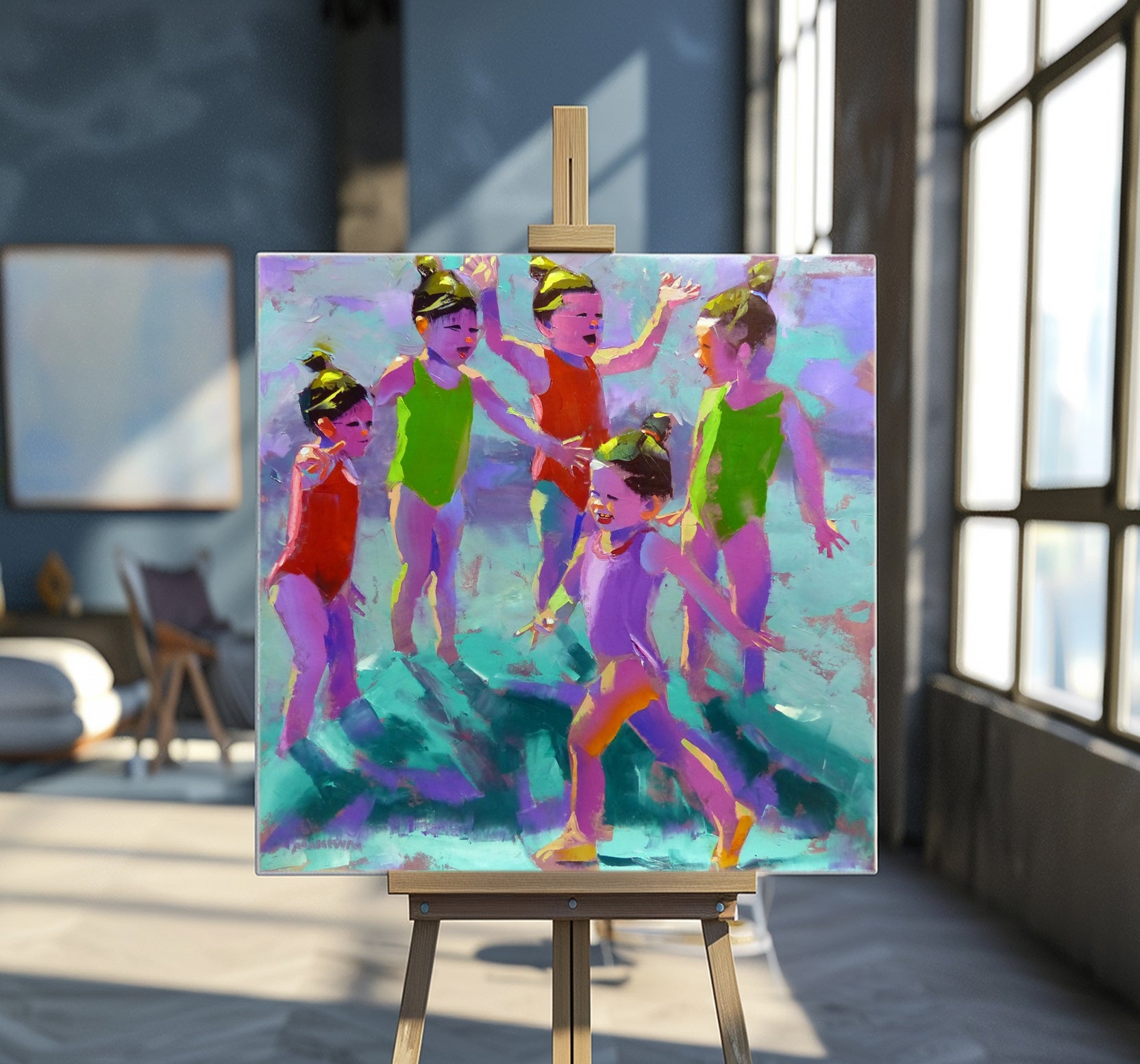 Seaside Games 100x100cm Oil on Canvas