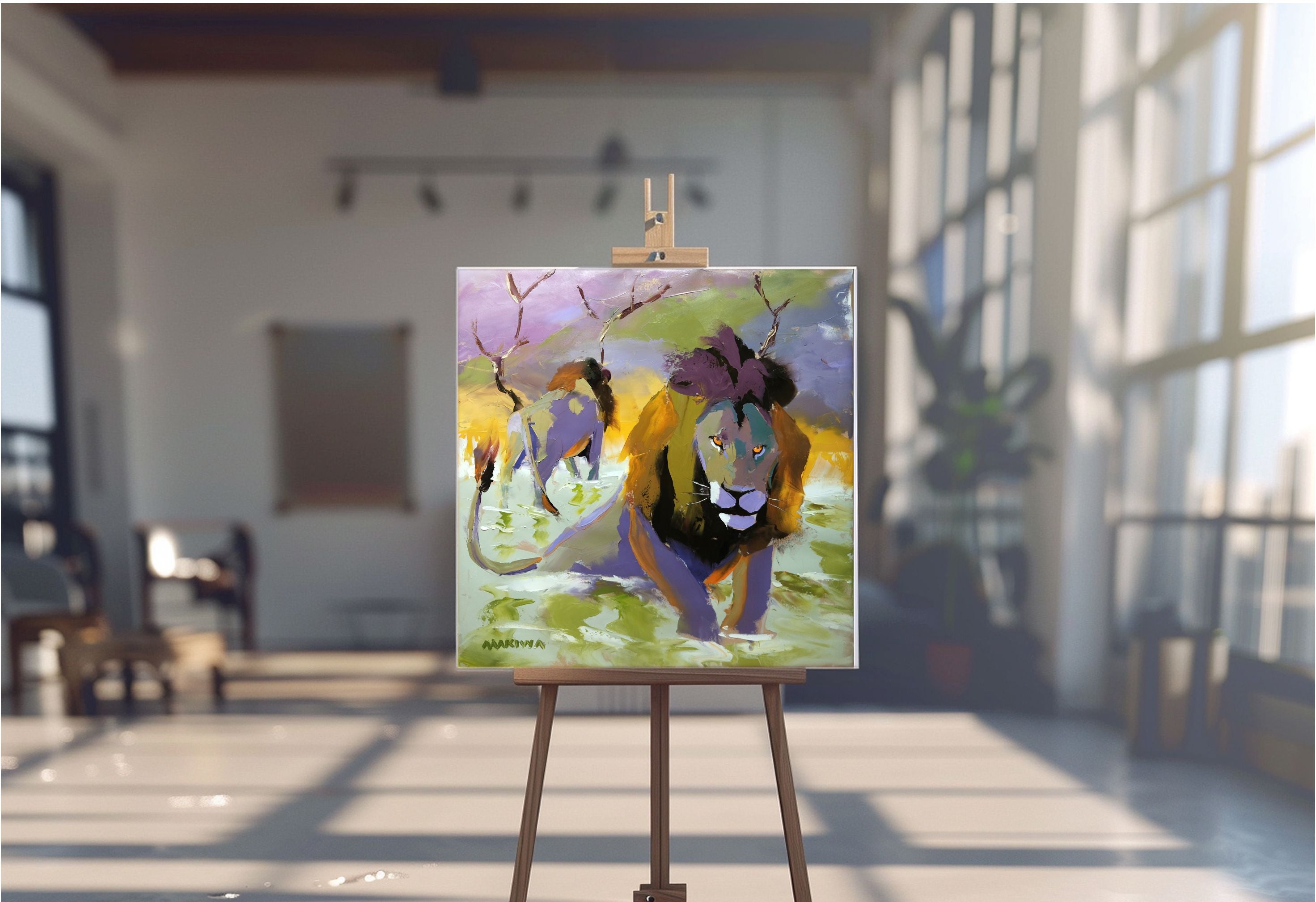 Lion Territory 79x79cm Oil On Canvas