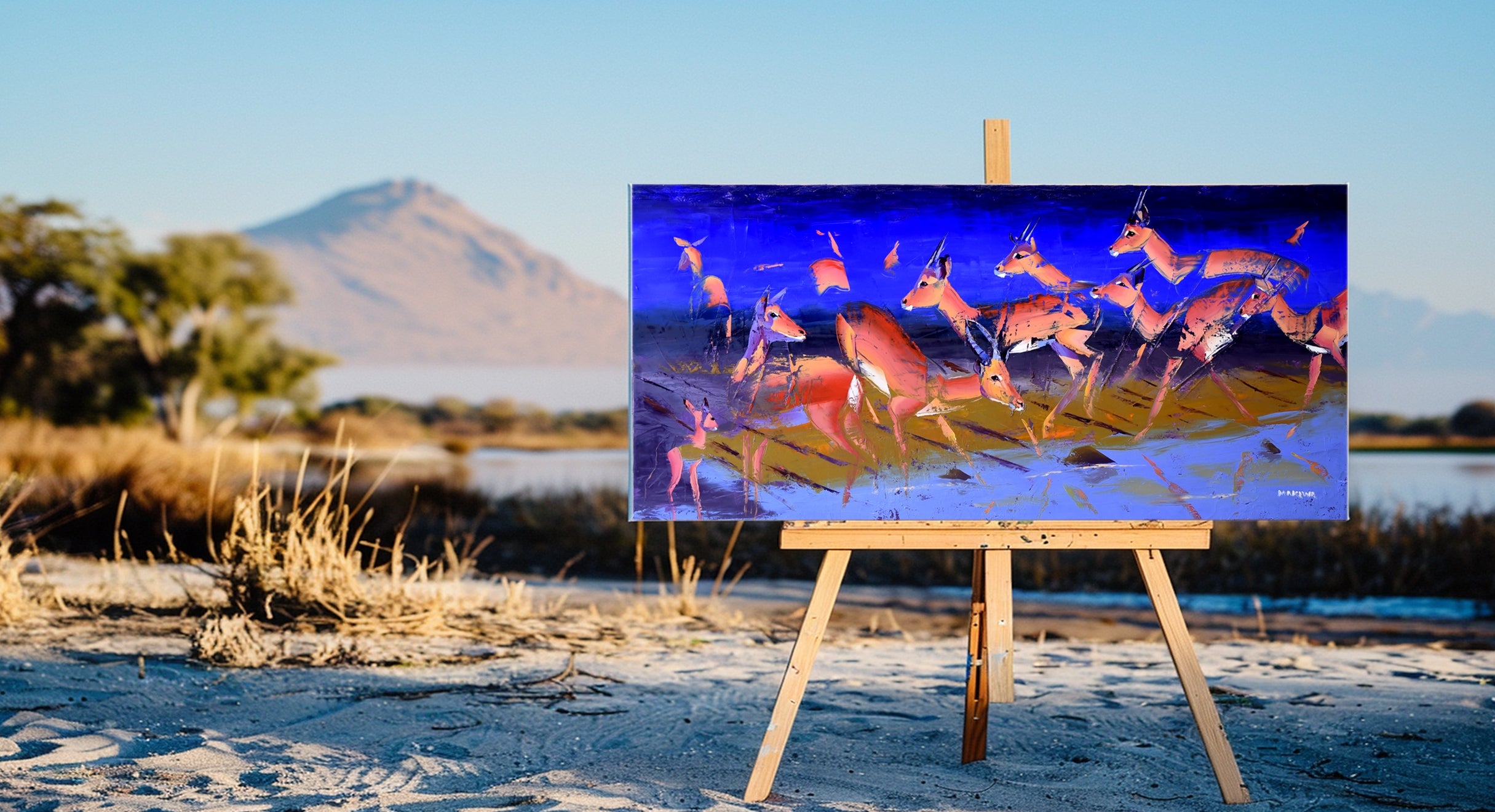 Impalas By The River 80x170cm