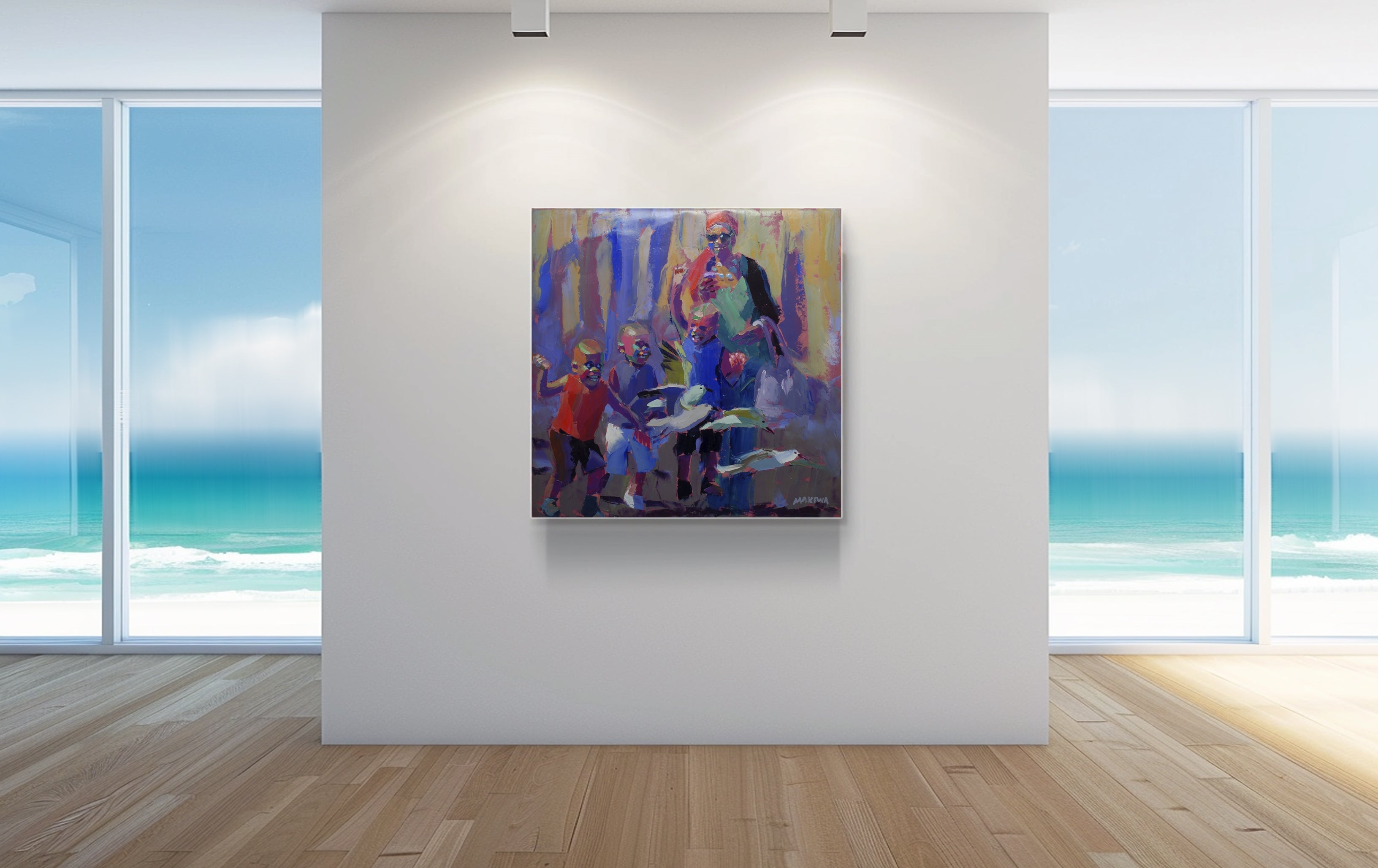 Fun with the Birds 100x100cm Oil on Canvas