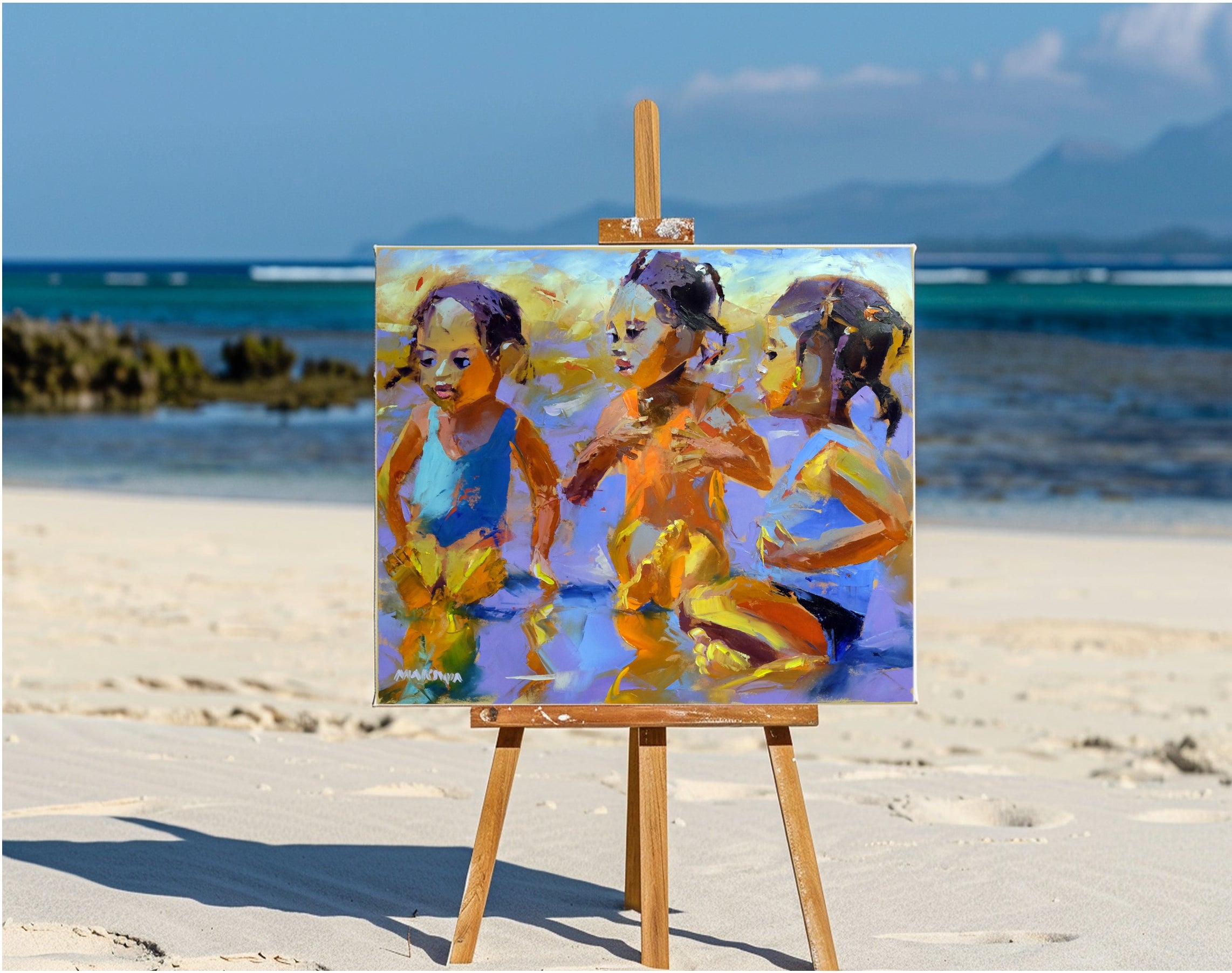 Three Little Friends 68x80cm Oil on Canvas