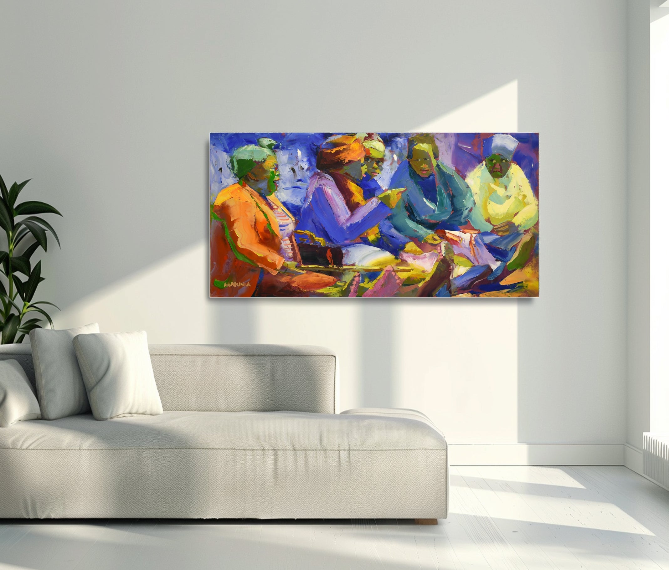 Market Chat 60x120cm Oil on Canvas