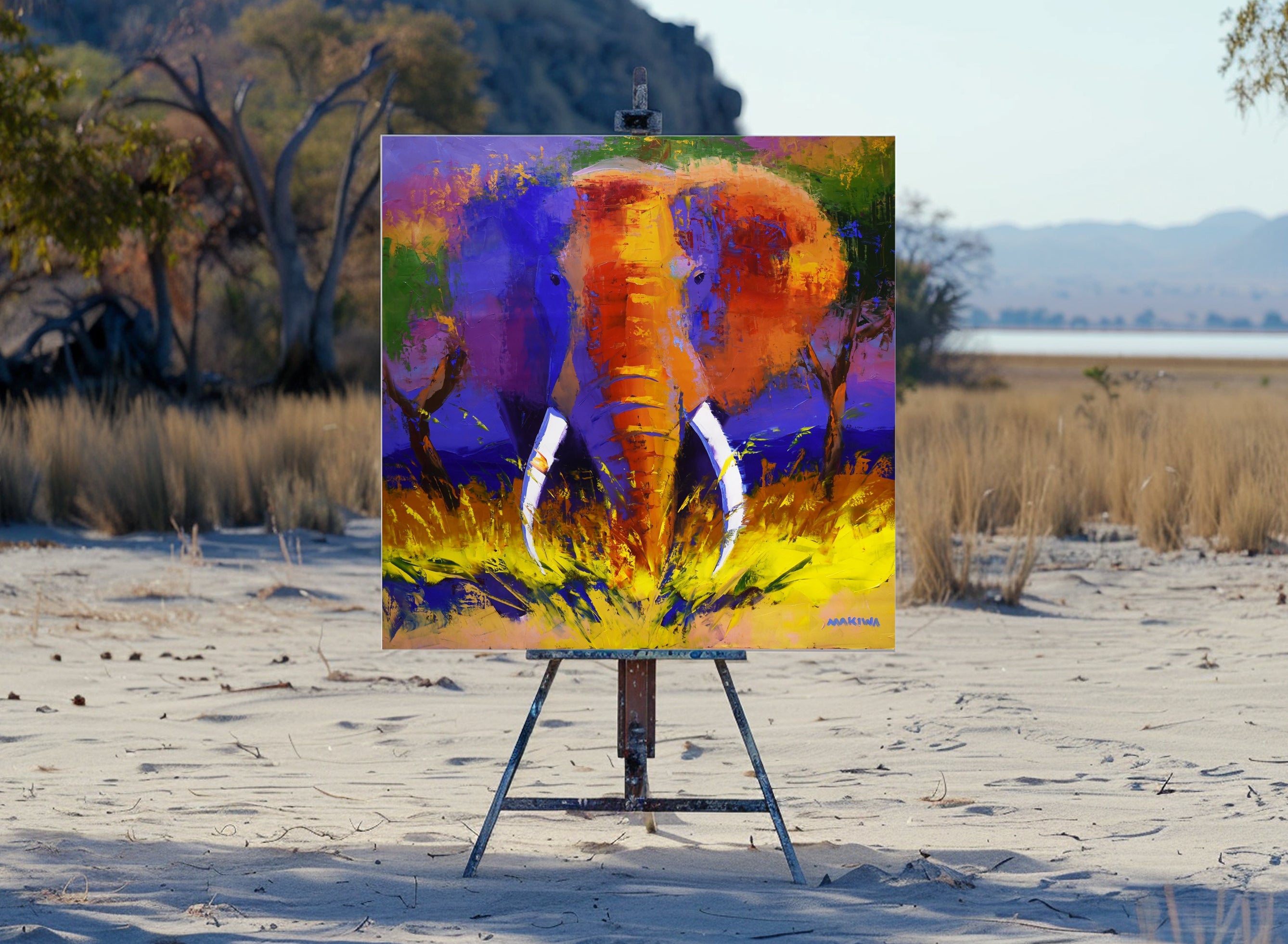 The Tusker- Firewalker 120x120cm Oil On Canvas