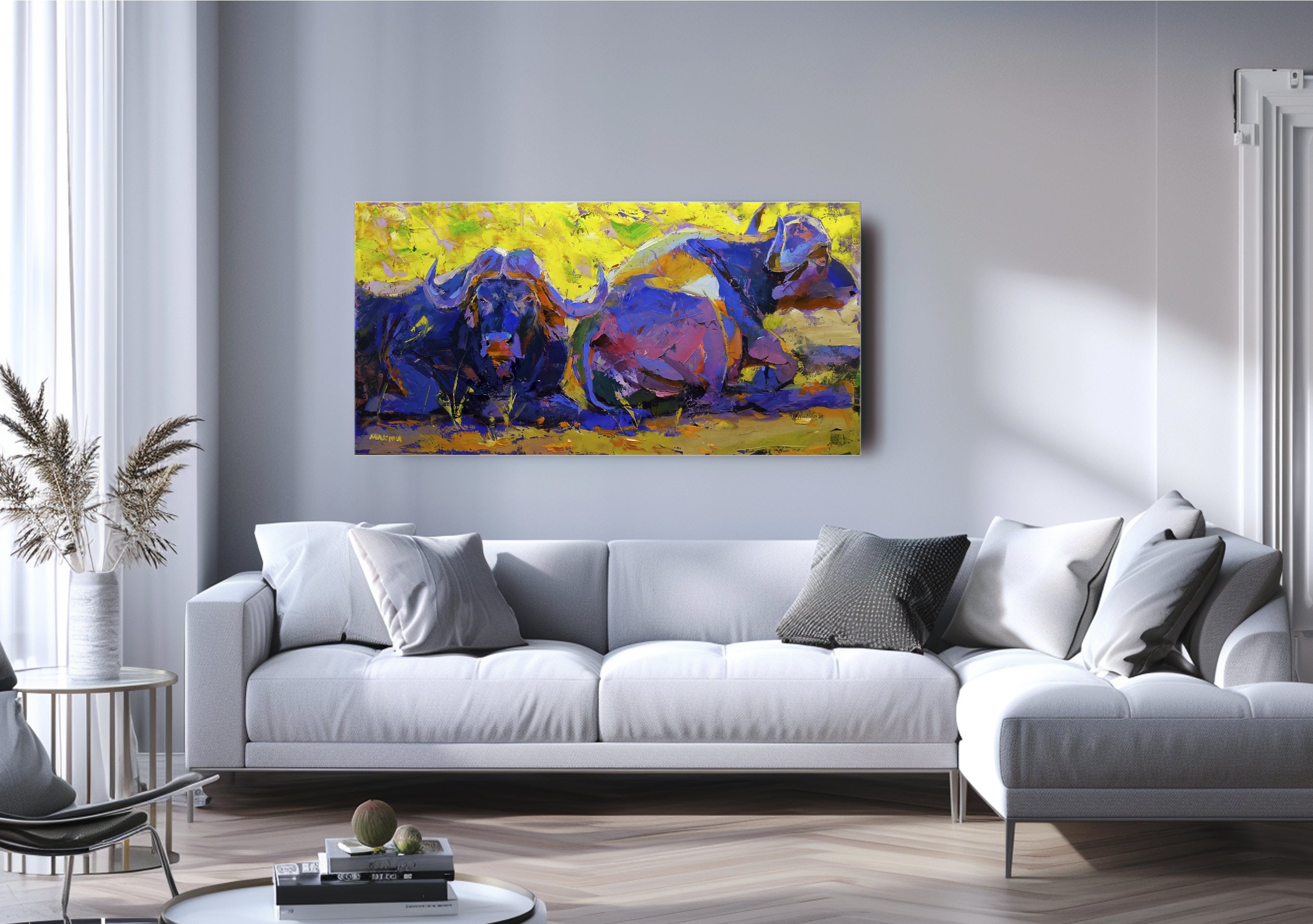 Sunset Buffalo 60x120cm Oil on Canvas